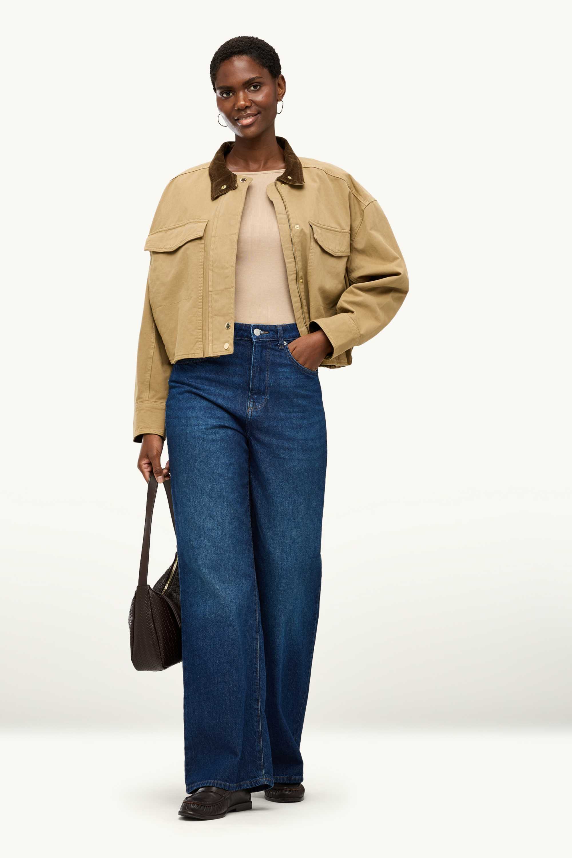 Long sleeve top - slim fit - ribbed nougat coloured