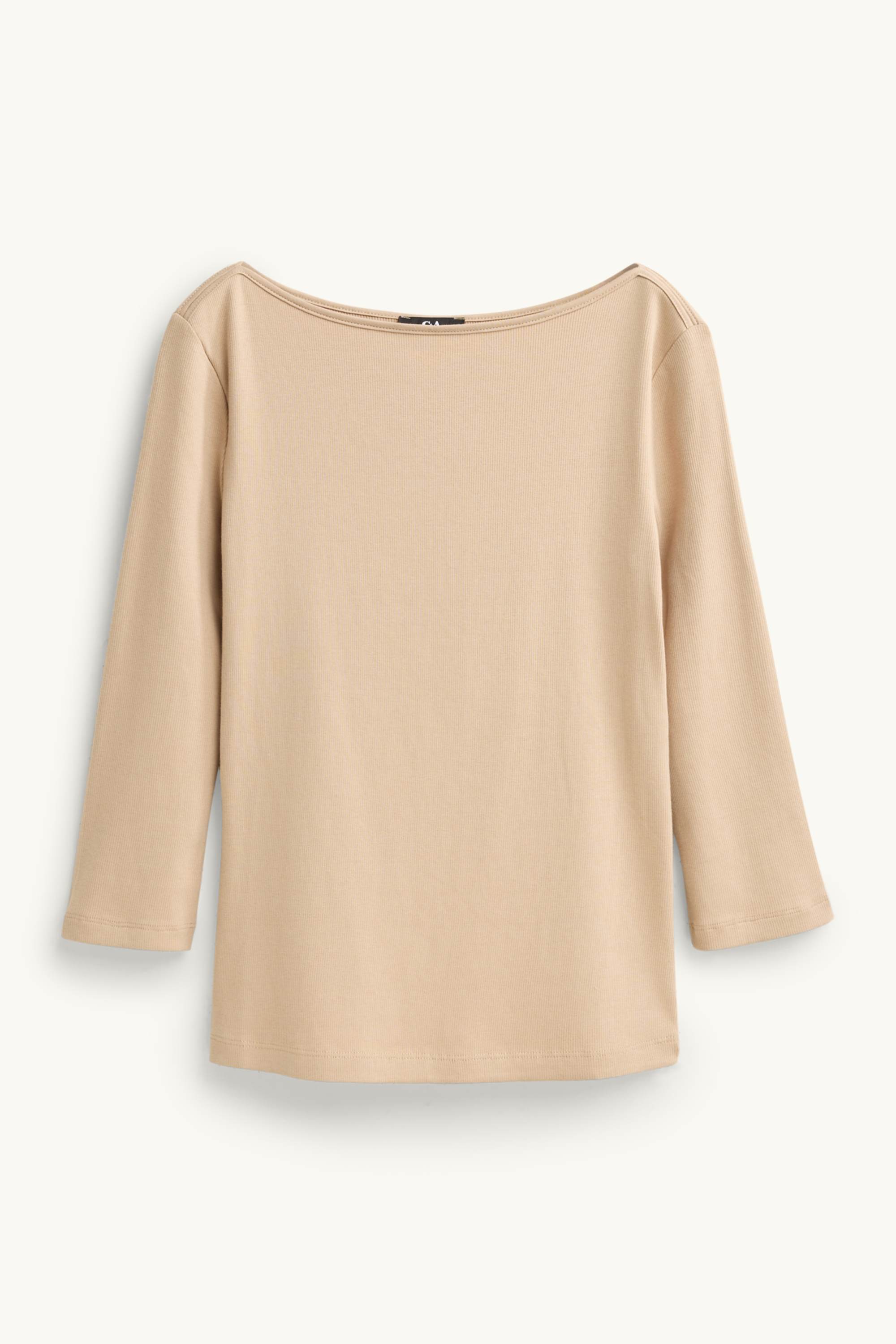 Long sleeve top - slim fit - ribbed nougat coloured