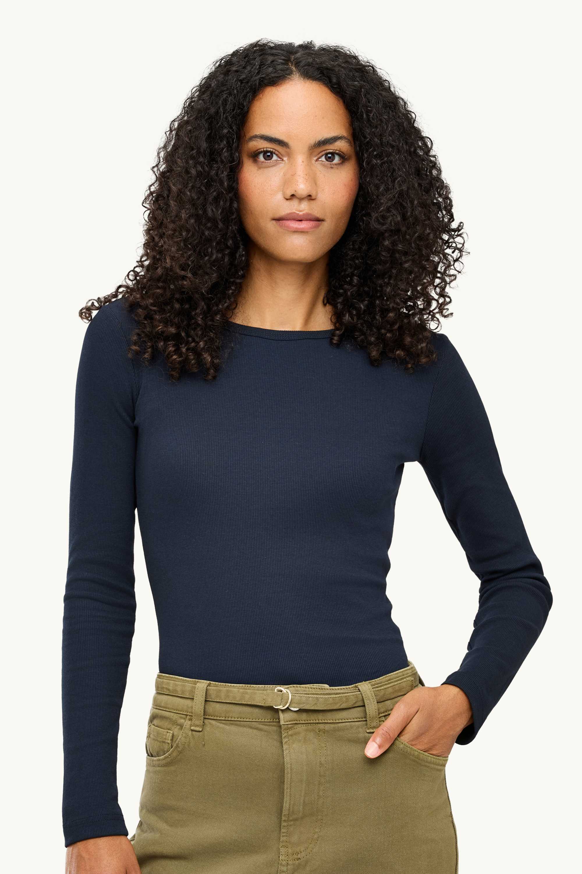 Long sleeve top - slim fit - ribbed dark blue