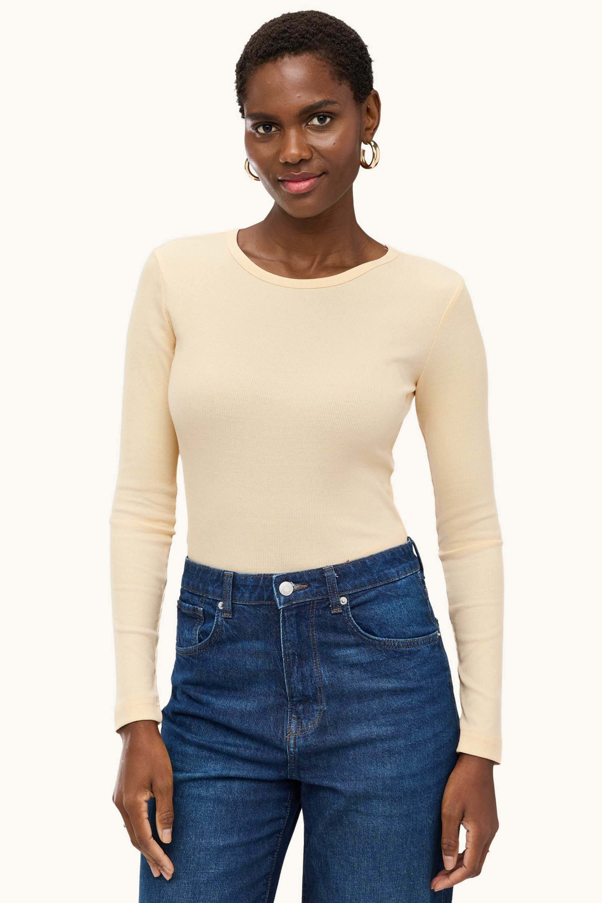 Long sleeve top - slim fit - ribbed light yellow