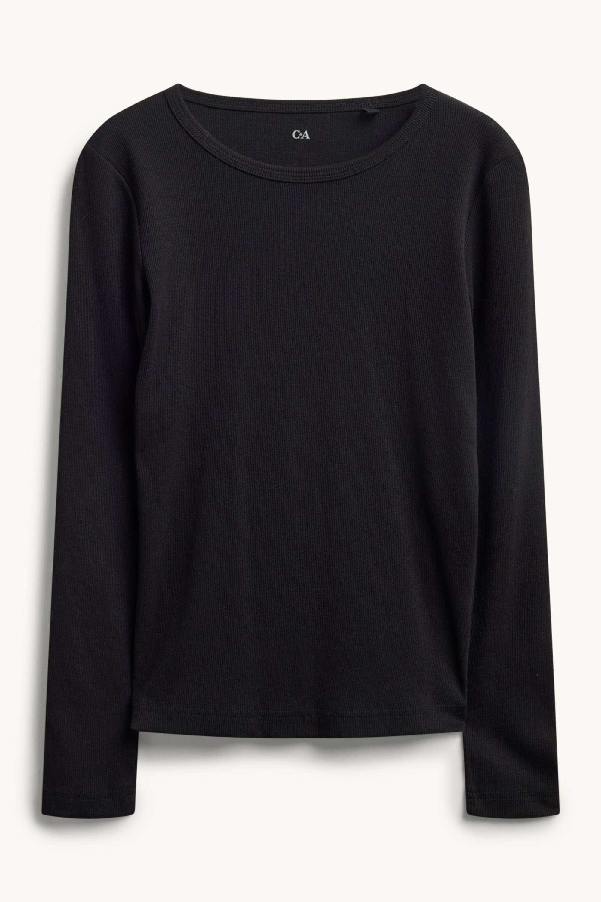Long sleeve top - slim fit - ribbed black