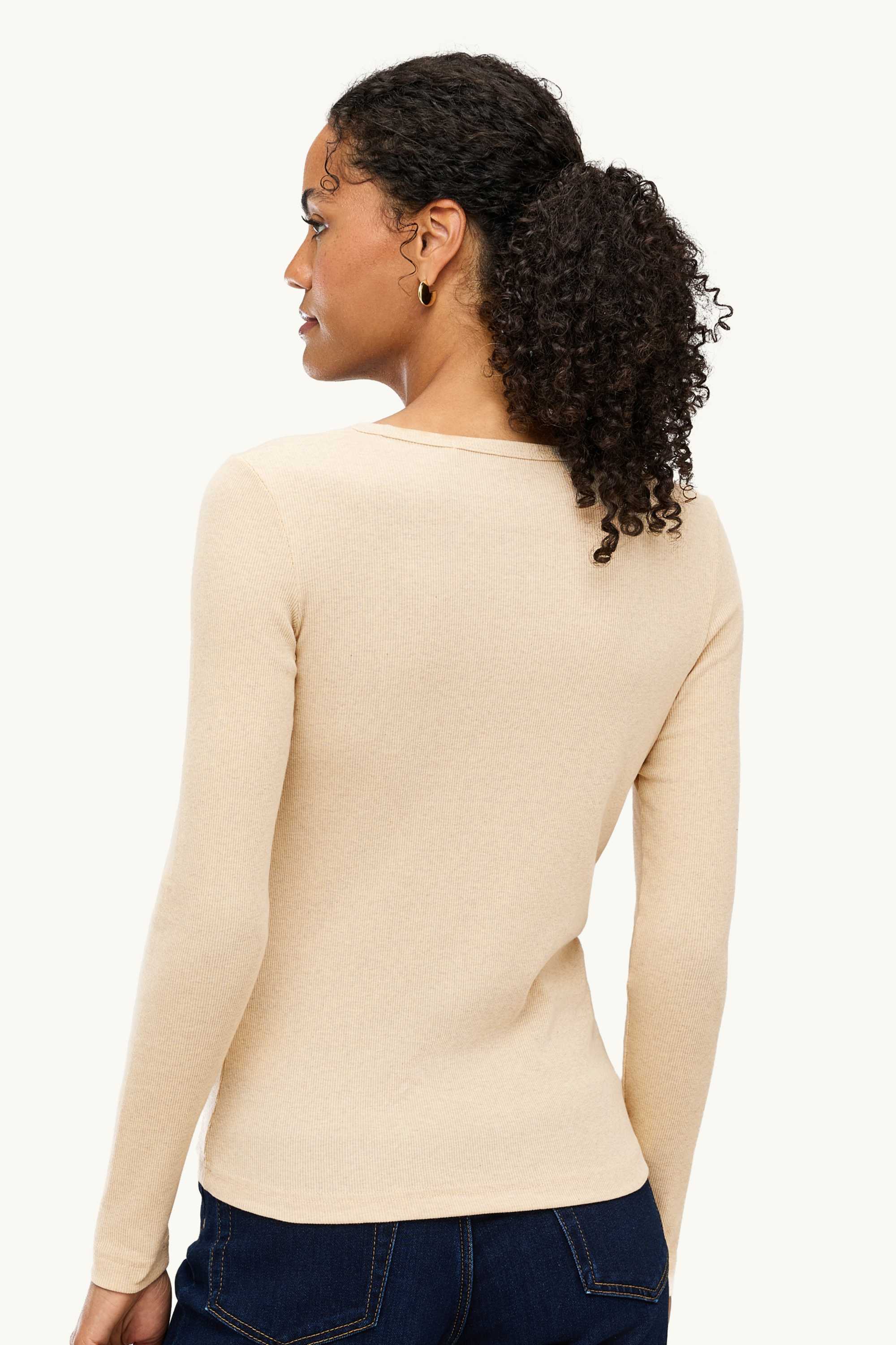 Long sleeve top - slim fit - ribbed light beige