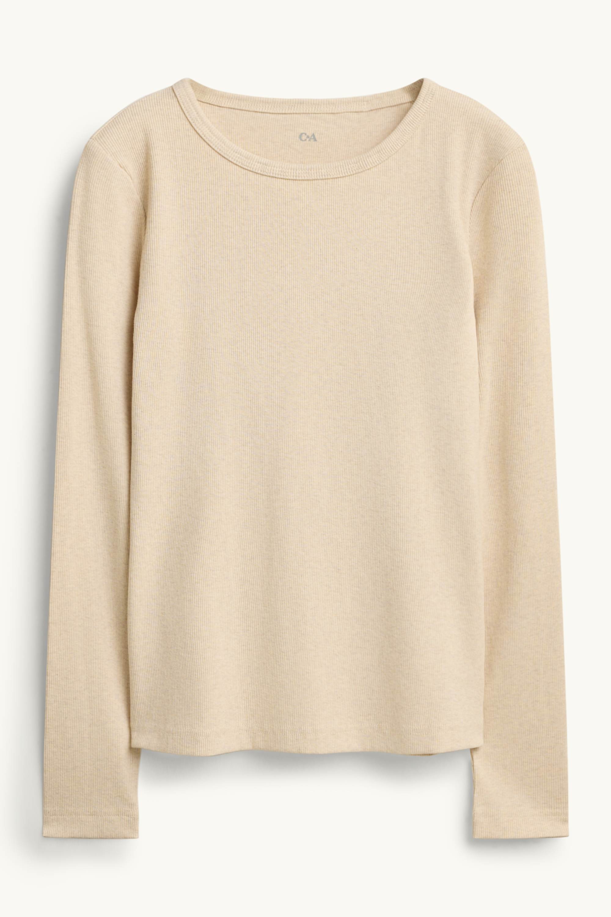 Long sleeve top - slim fit - ribbed light beige