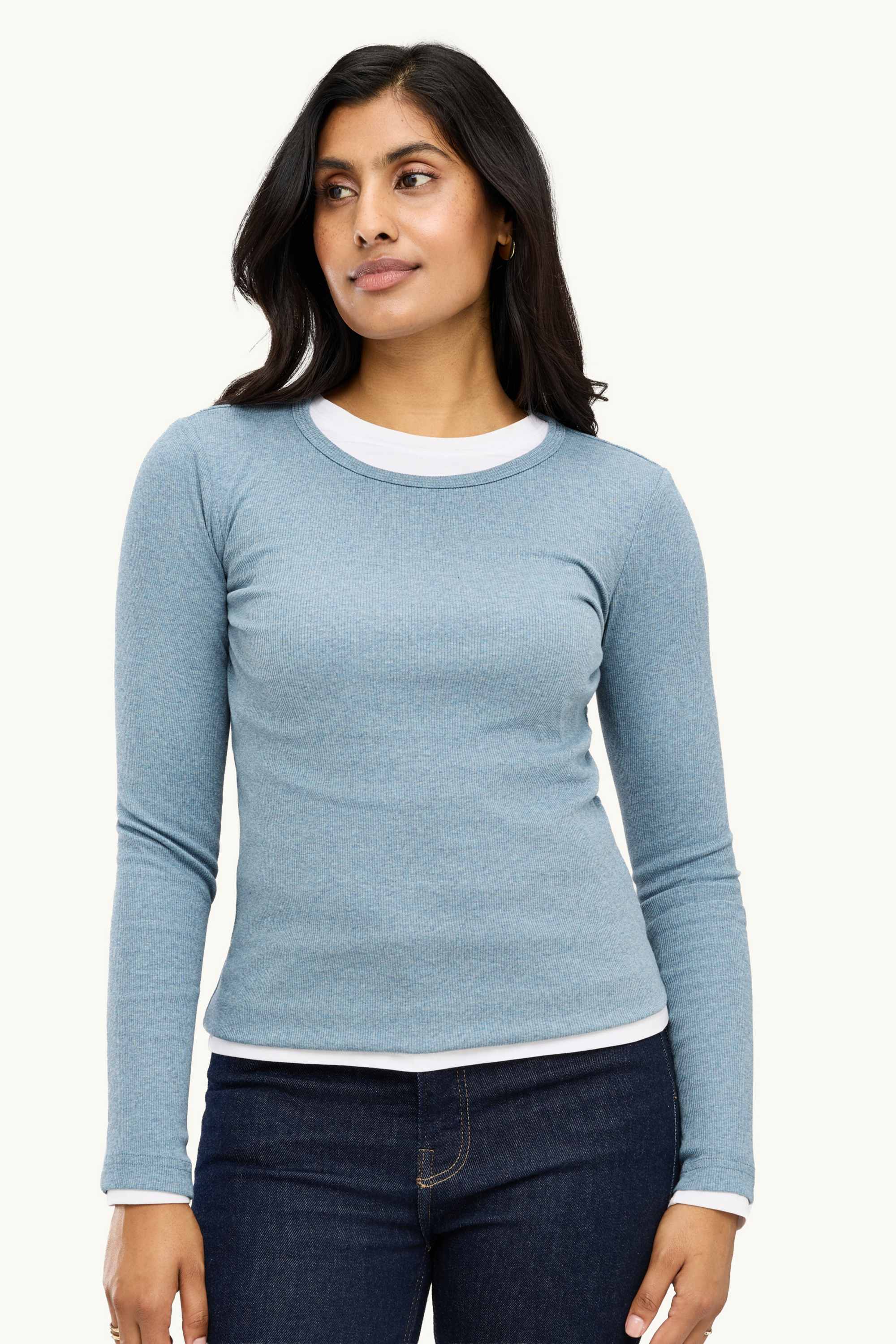Long sleeve top - slim fit - ribbed light blue