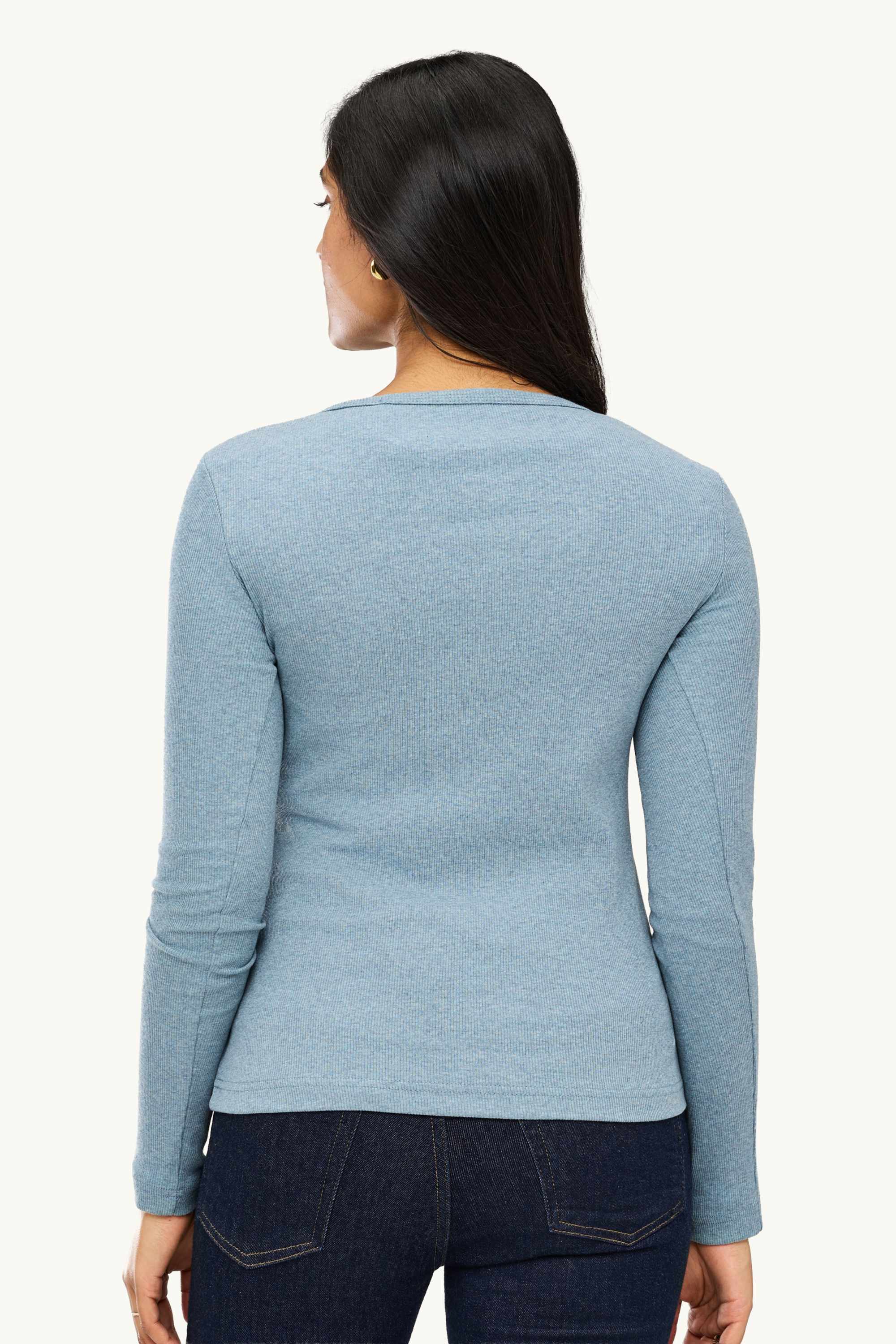 Long sleeve top - slim fit - ribbed light blue