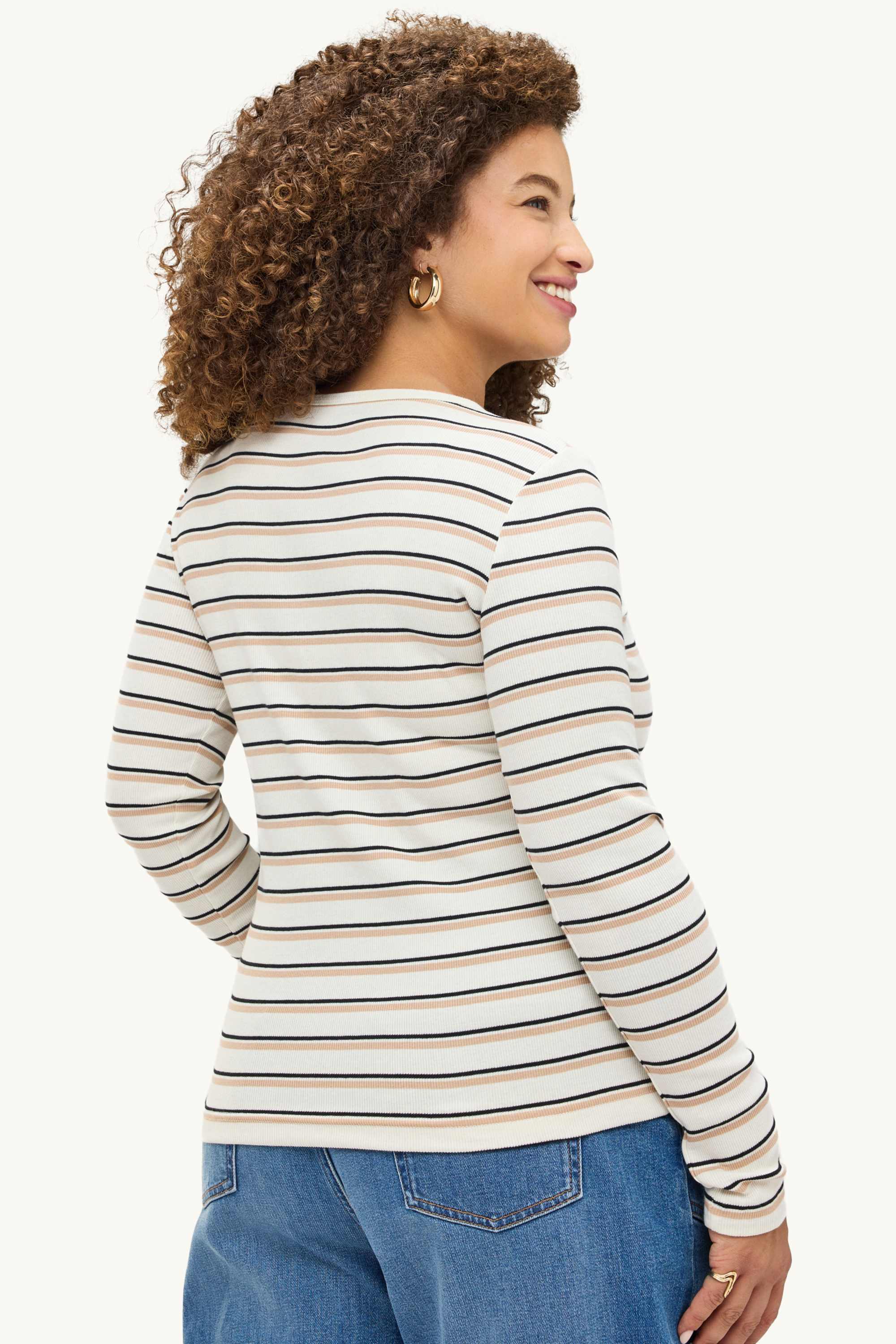 Long sleeve top - slim fit - ribbed - striped creme