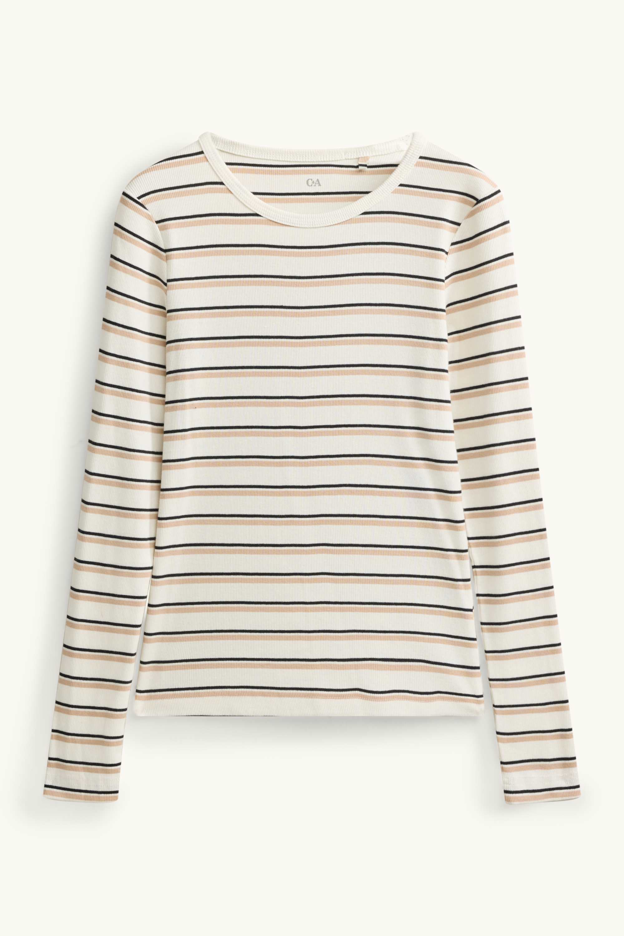 Long sleeve top - slim fit - ribbed - striped creme