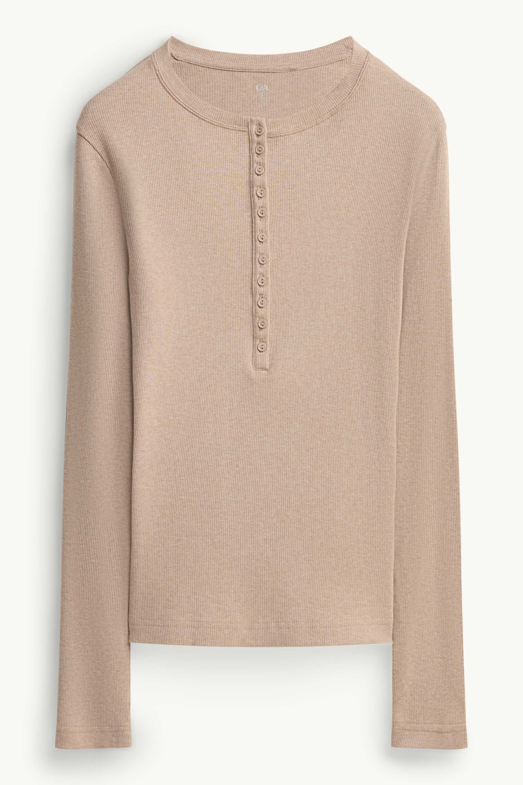 Henley T-shirt - slim fit - ribbed beige
