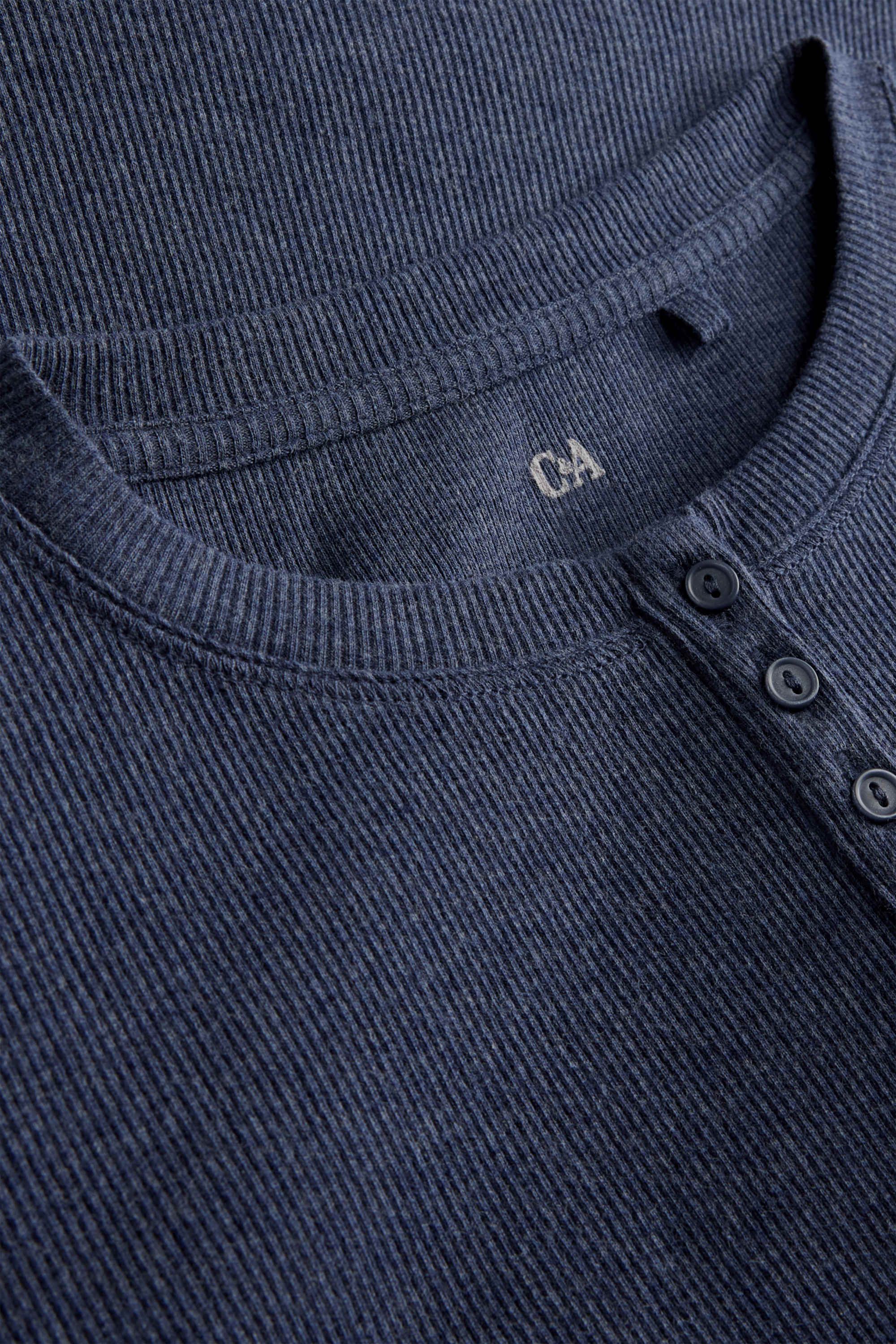 Henley T-shirt - slim fit - ribbed dark blue
