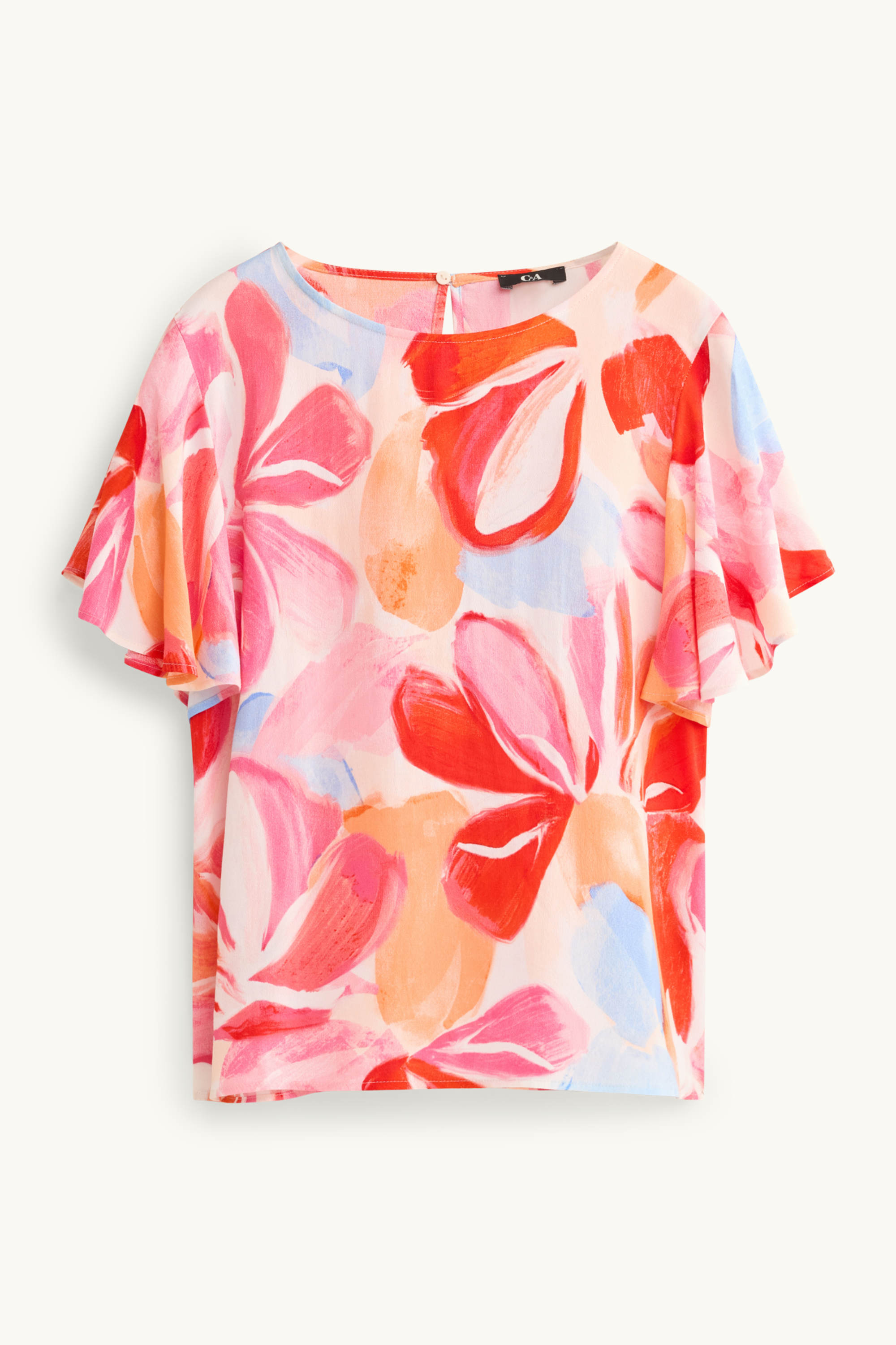 Blouse - floral orange / red