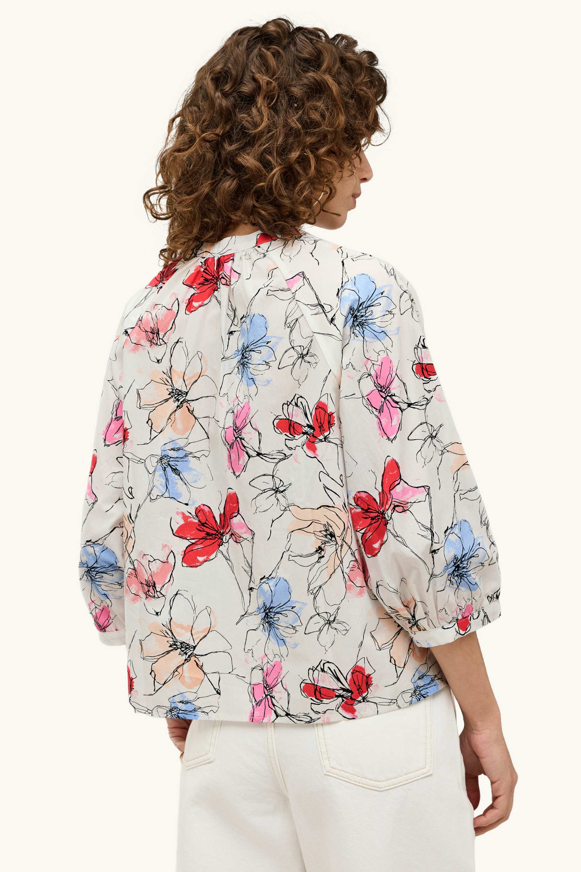 Blouse - floral white / red