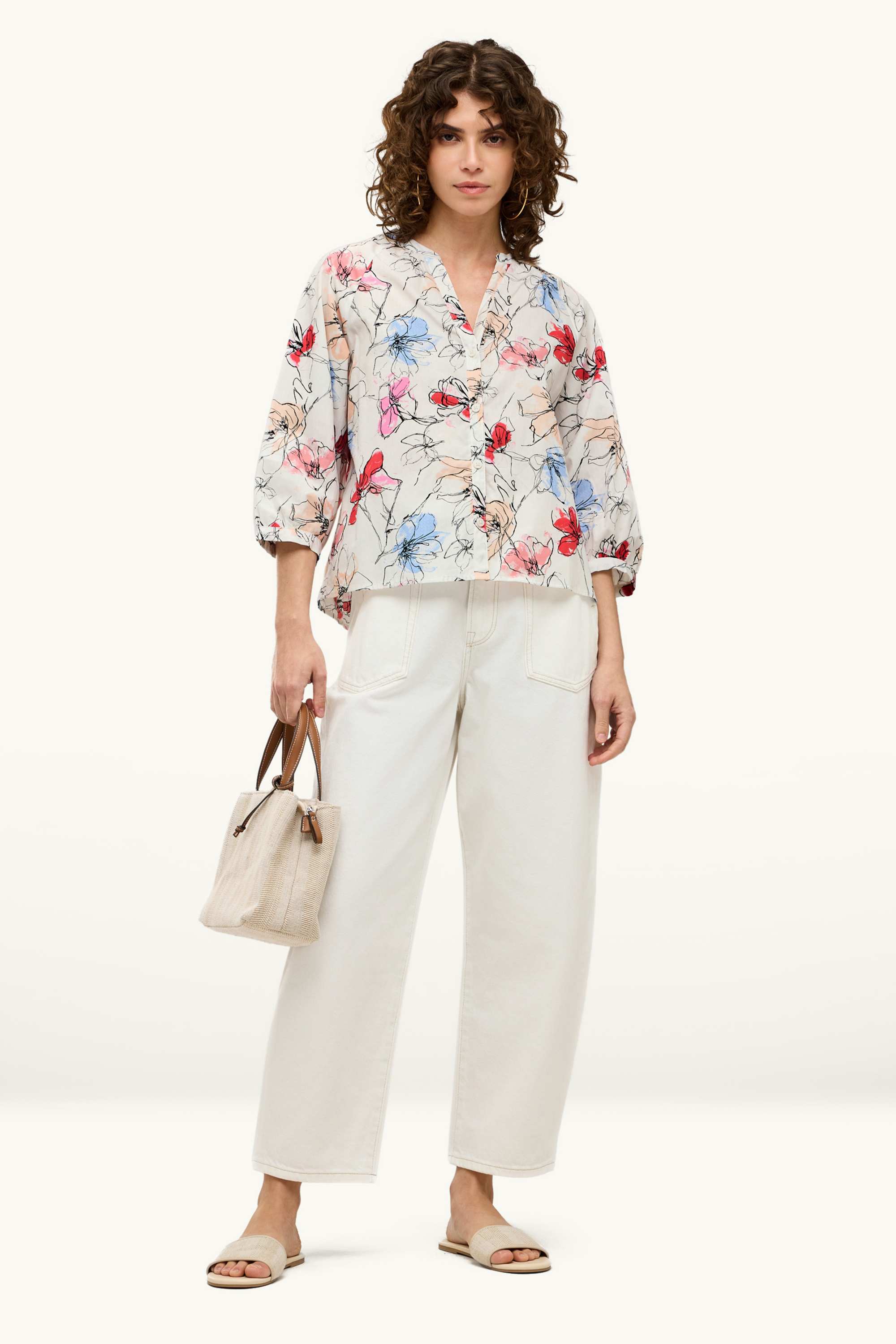 Blouse - floral white / red