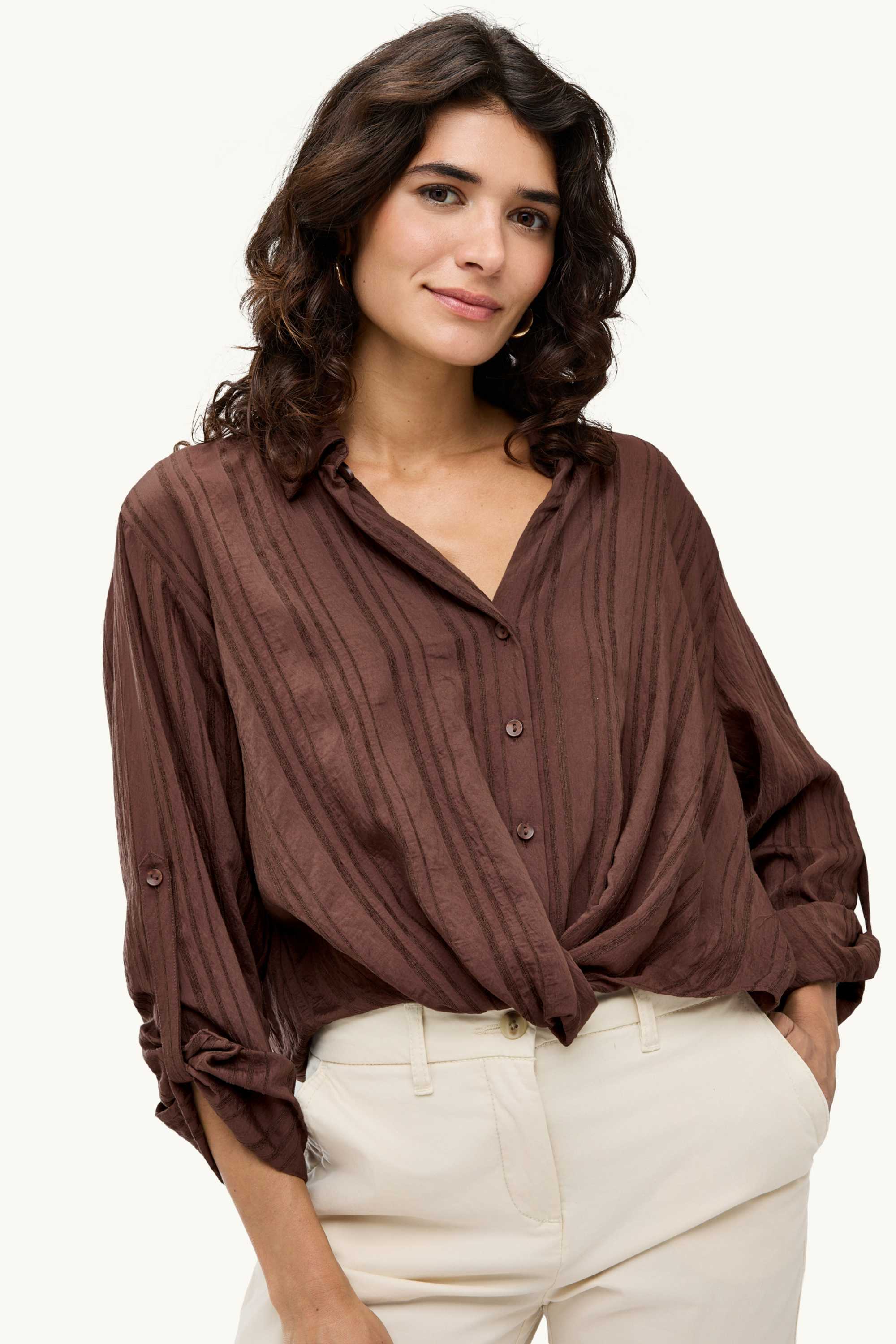 Blouse with knot detail dark brown