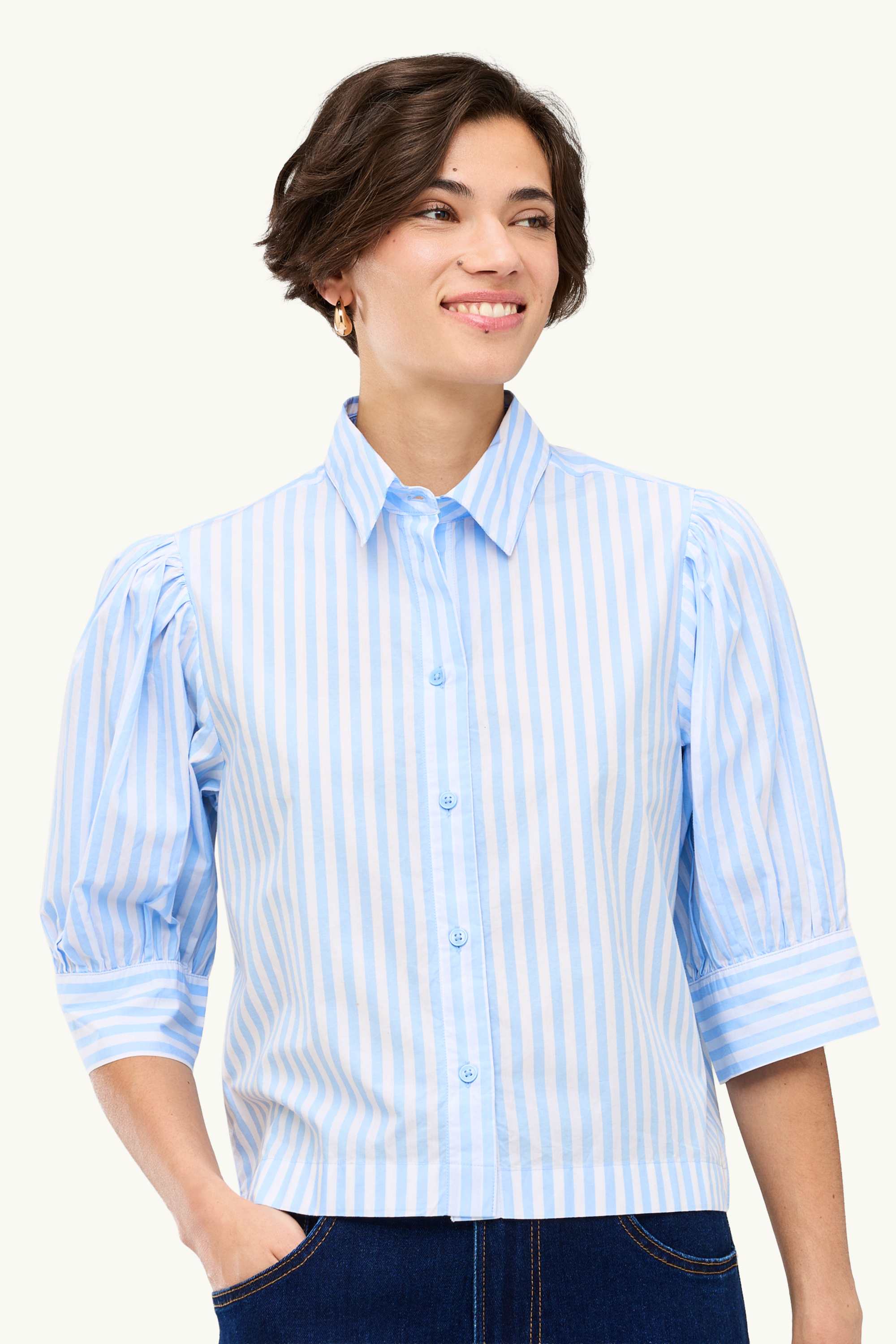 Shirt blouse - striped white / blue