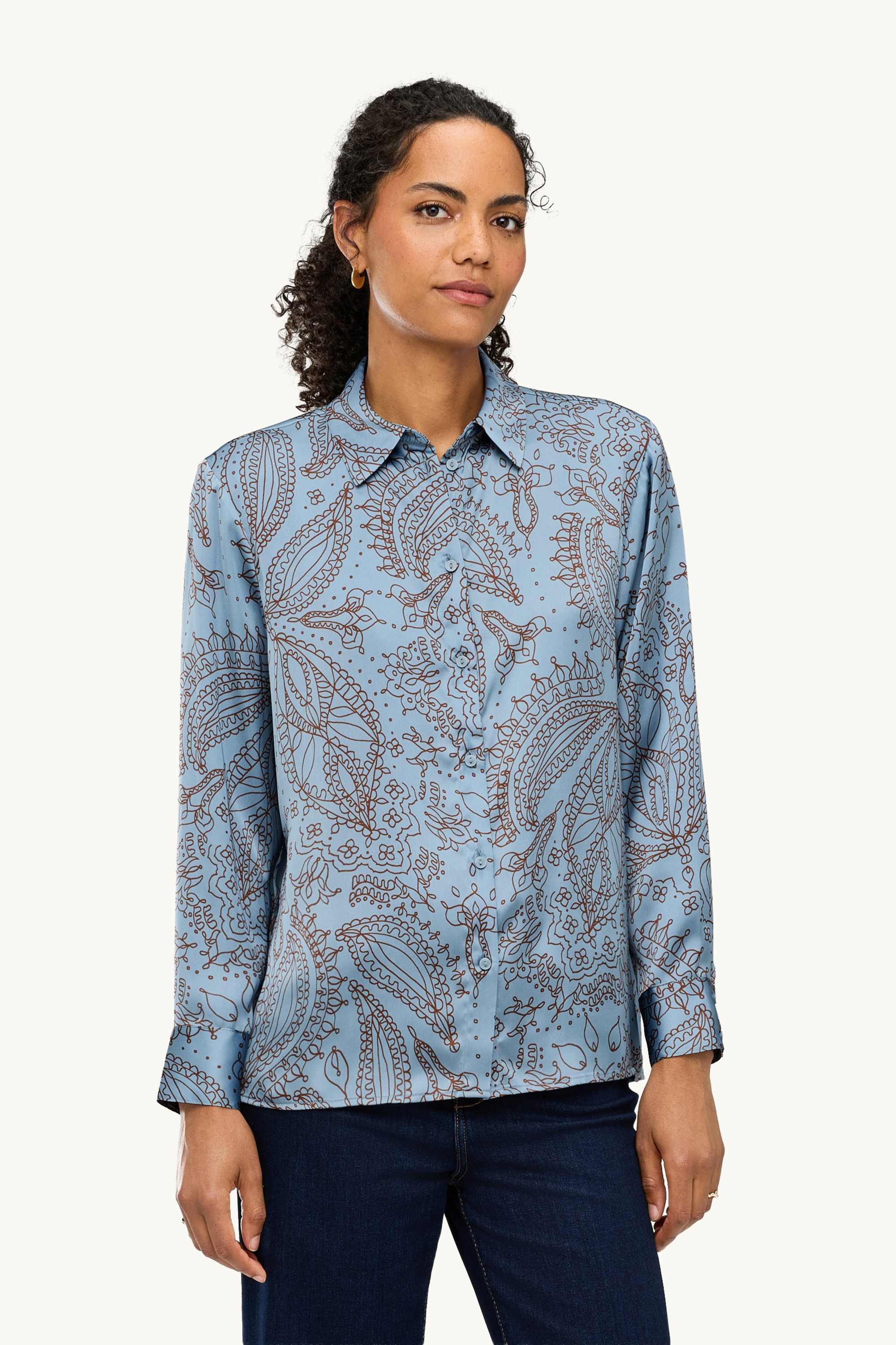 Satin shirt blouse - patterned blue