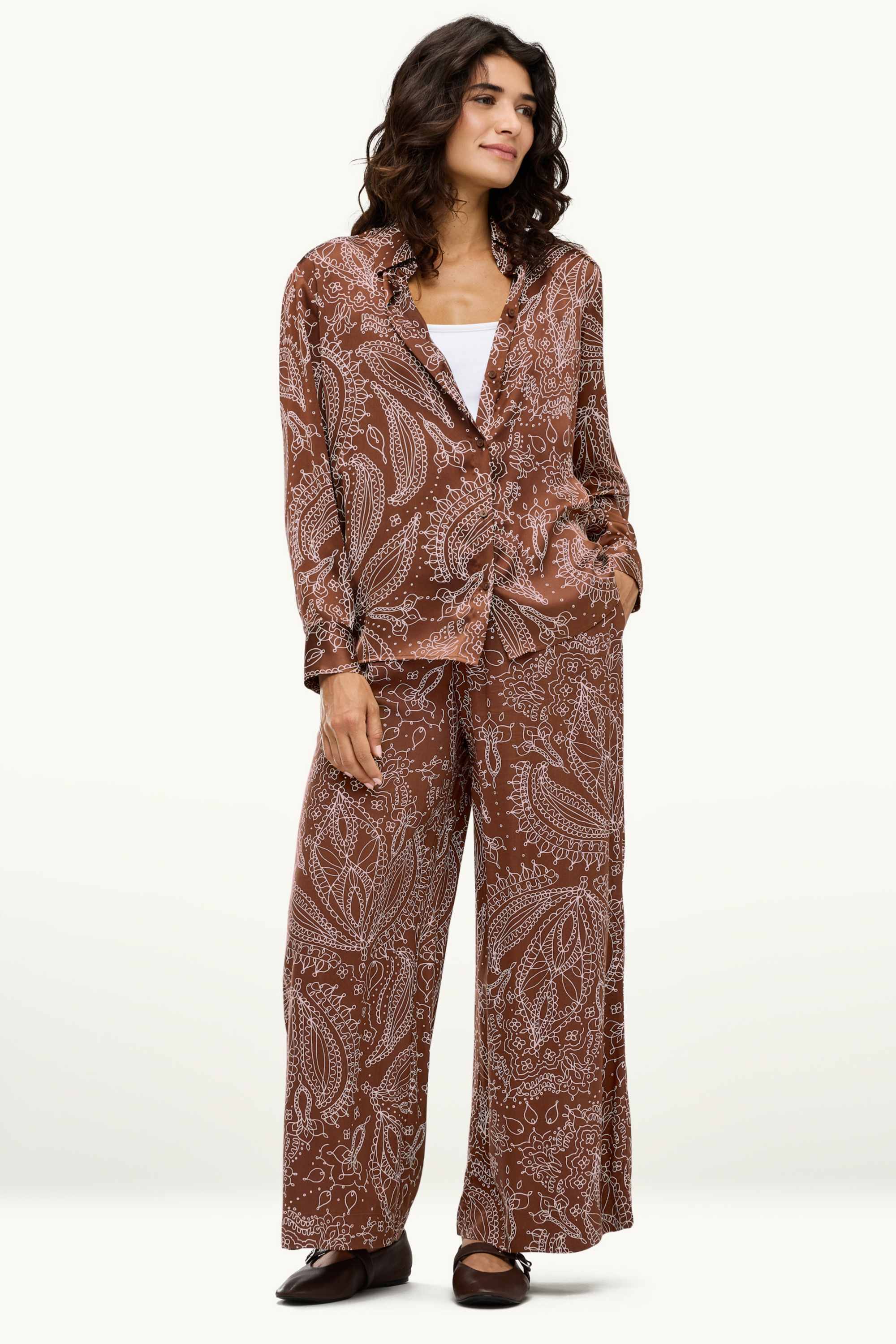 Cropped cloth trousers - high waist - wide leg - patterned brown