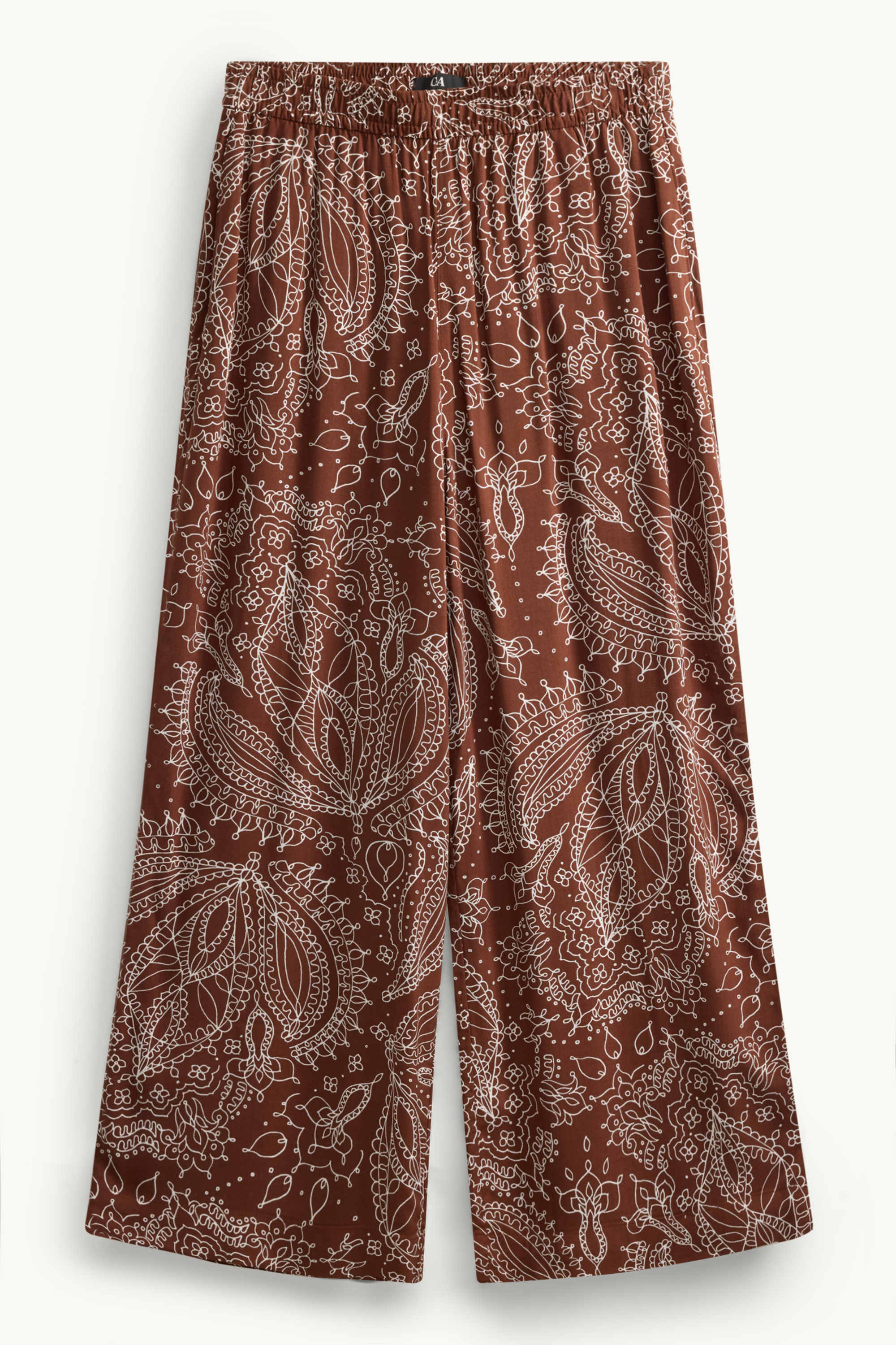 Cropped cloth trousers - high waist - wide leg - patterned brown