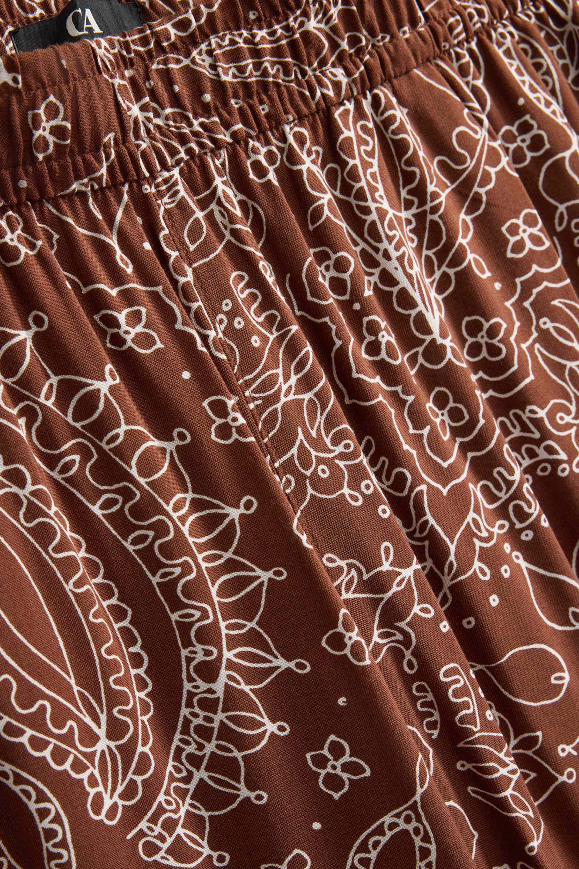 Cropped cloth trousers - high waist - wide leg - patterned brown