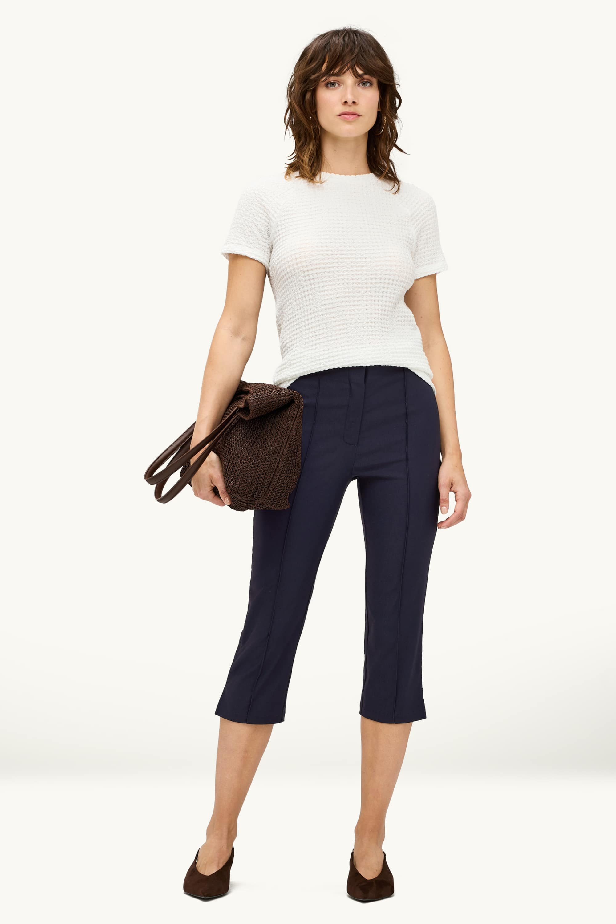 Capri trousers - high waist - slim fit dark blue