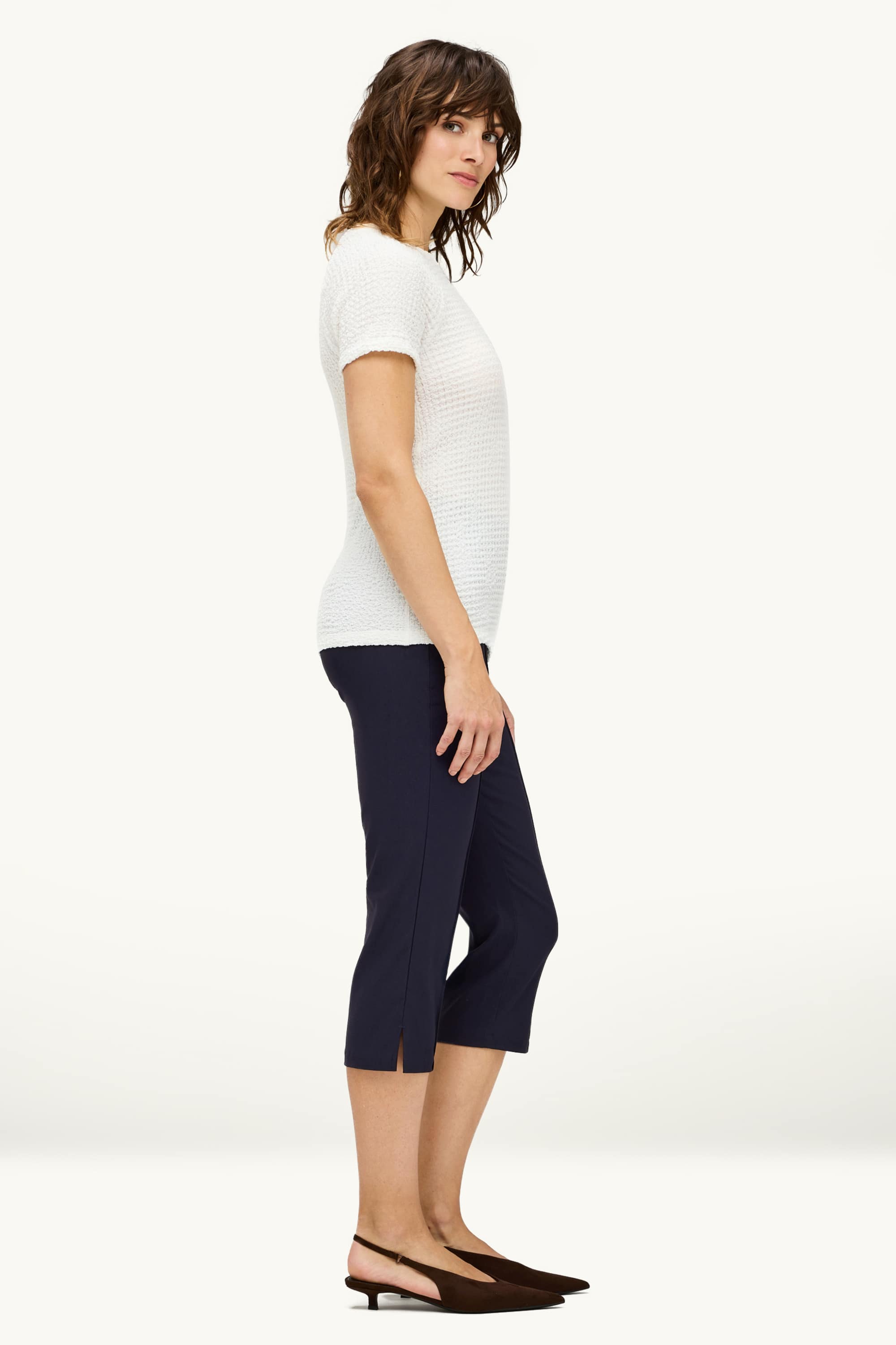 Capri trousers - high waist - slim fit dark blue