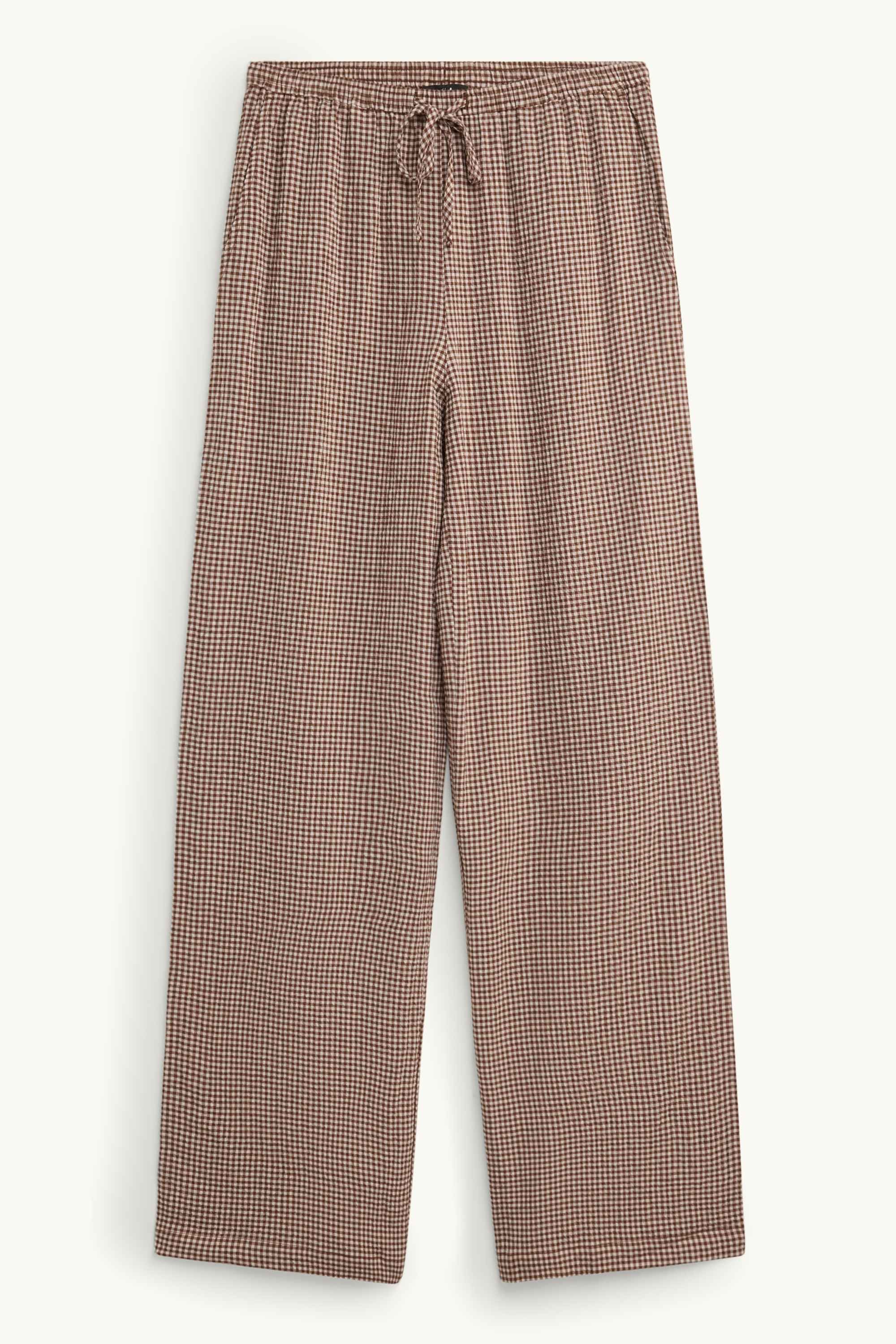 Cloth trousers - mid-rise waist - wide leg - check brown