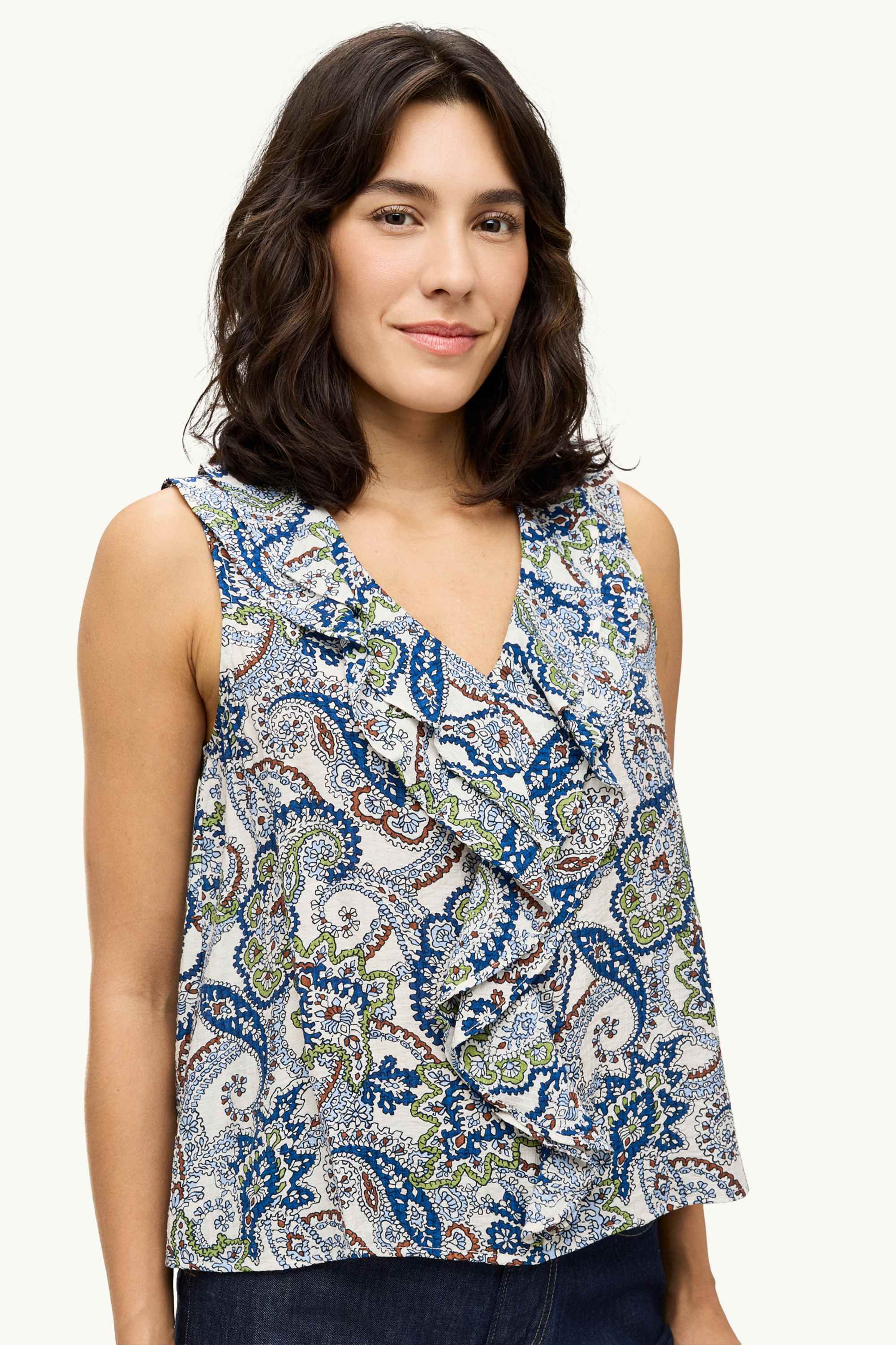 Blouse top - patterned white / blue