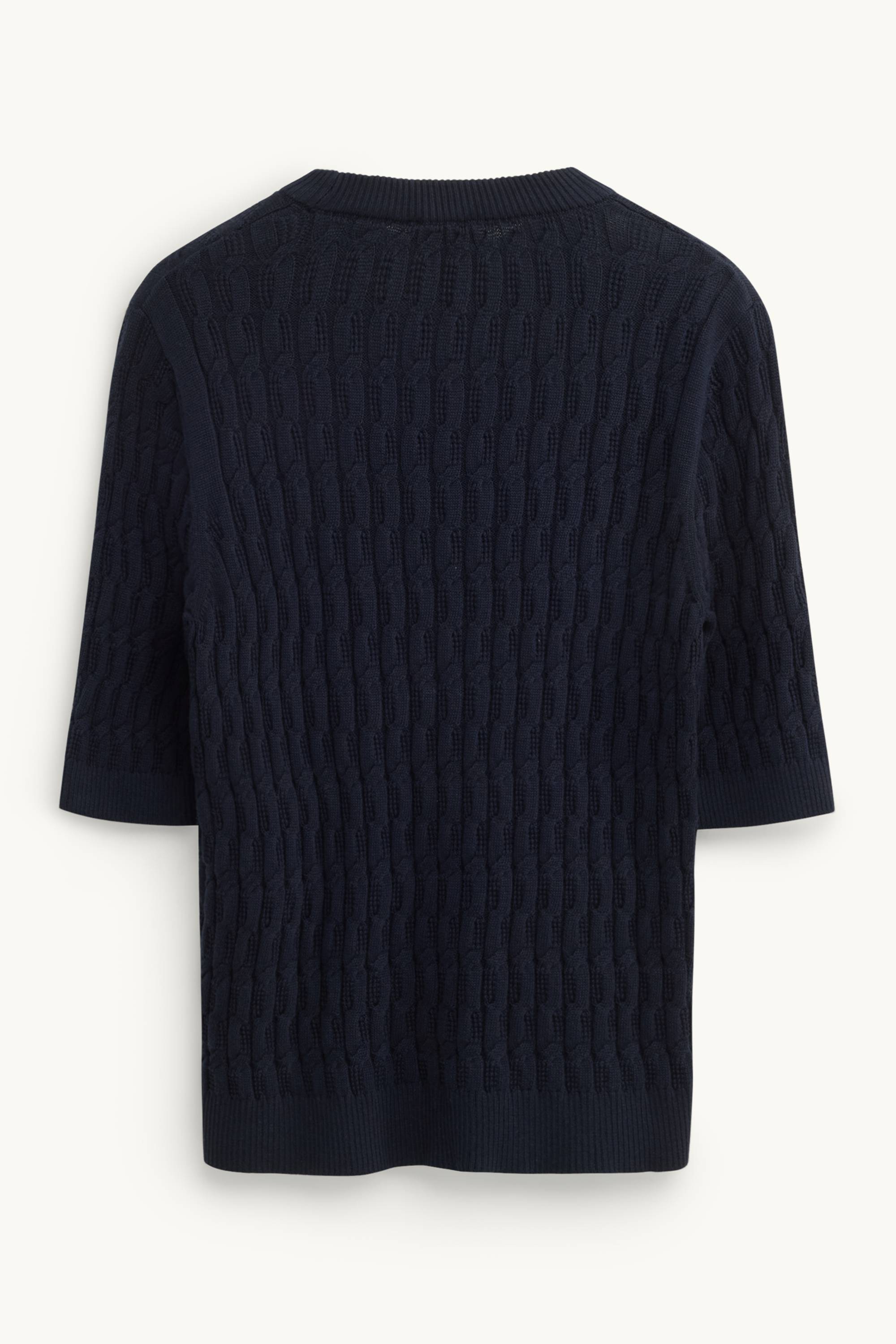 Knitted jumper - short sleeve - cable knit pattern dark blue