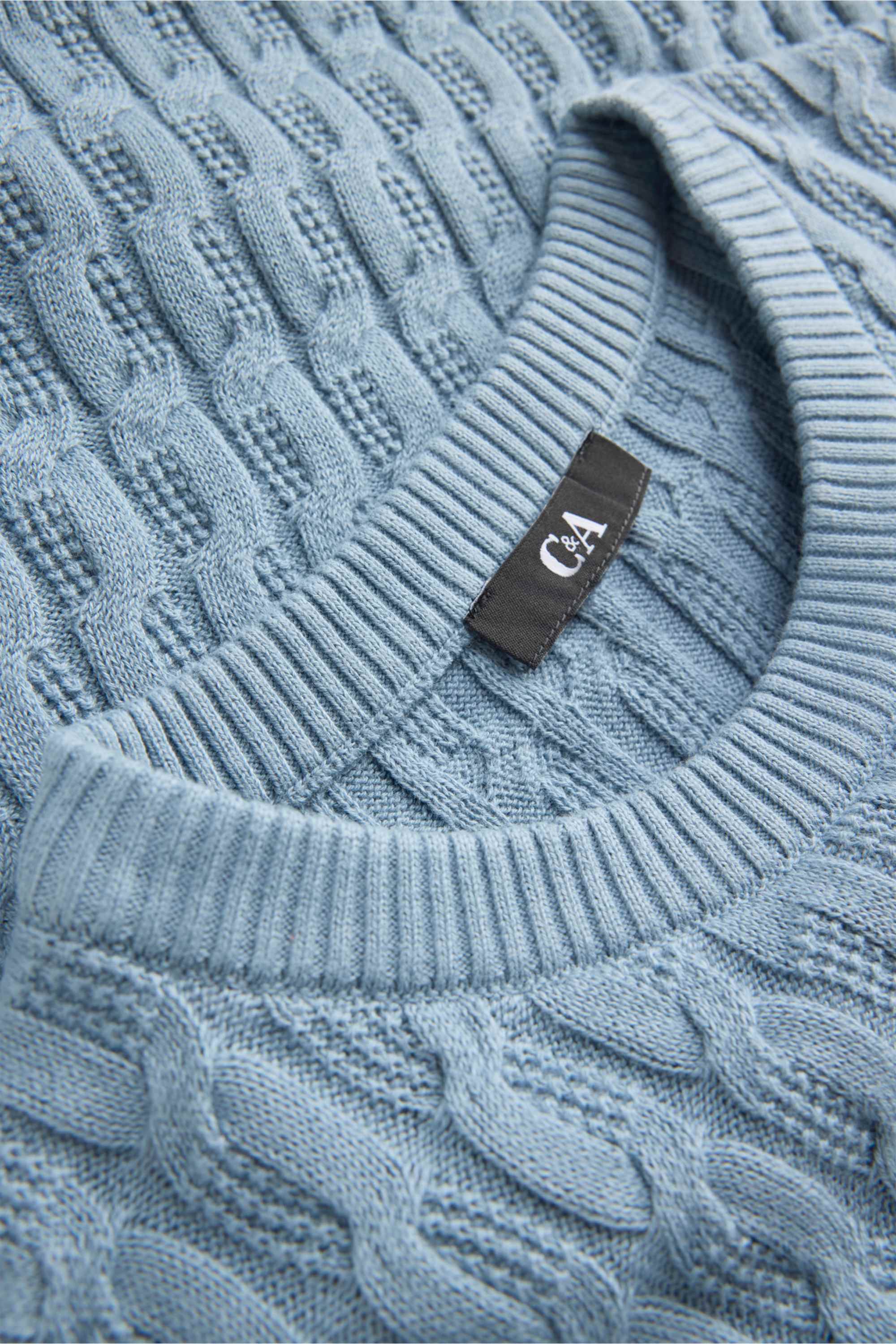 Knitted jumper - short sleeve - cable knit pattern blue