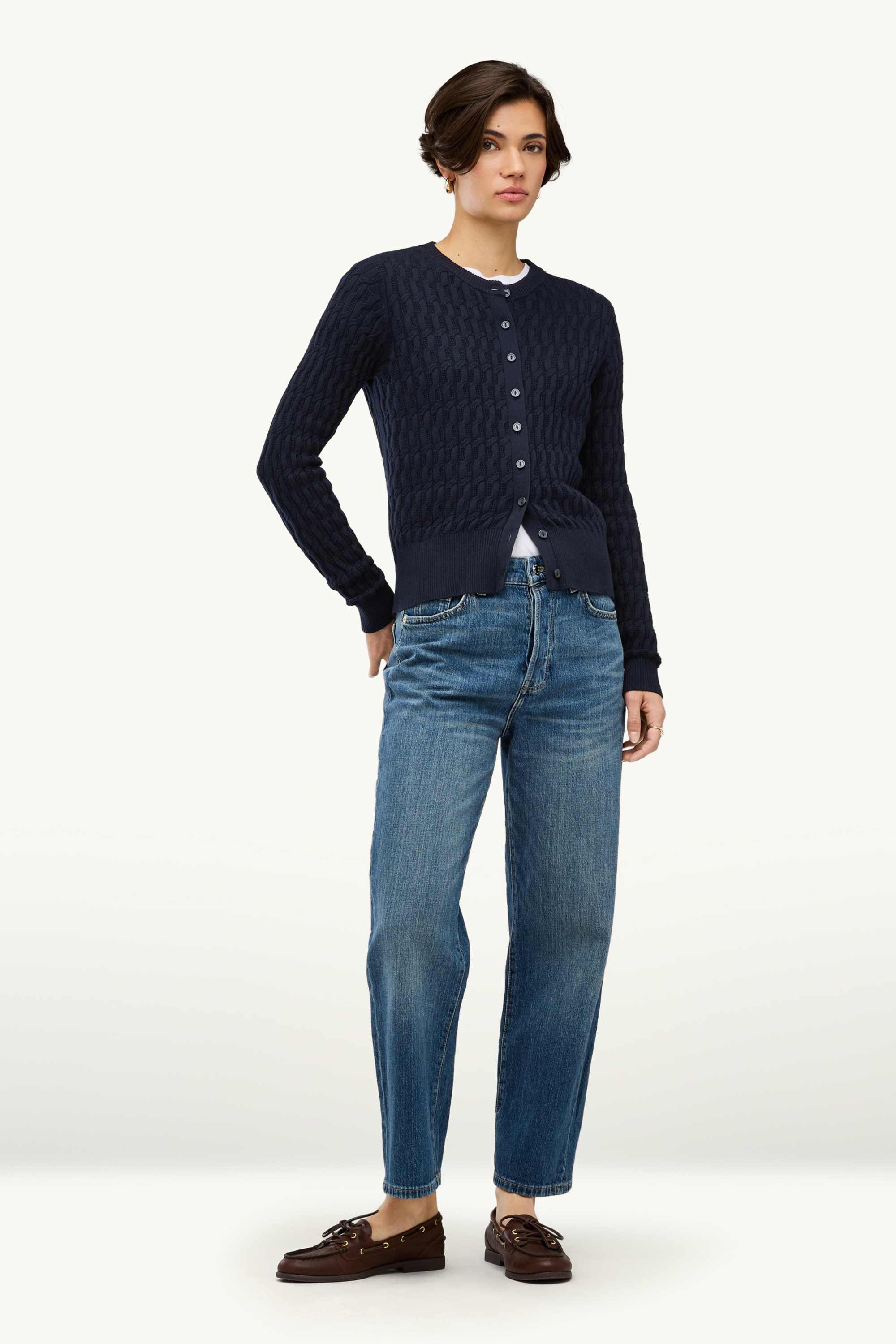Cardigan - cable knit pattern dark blue