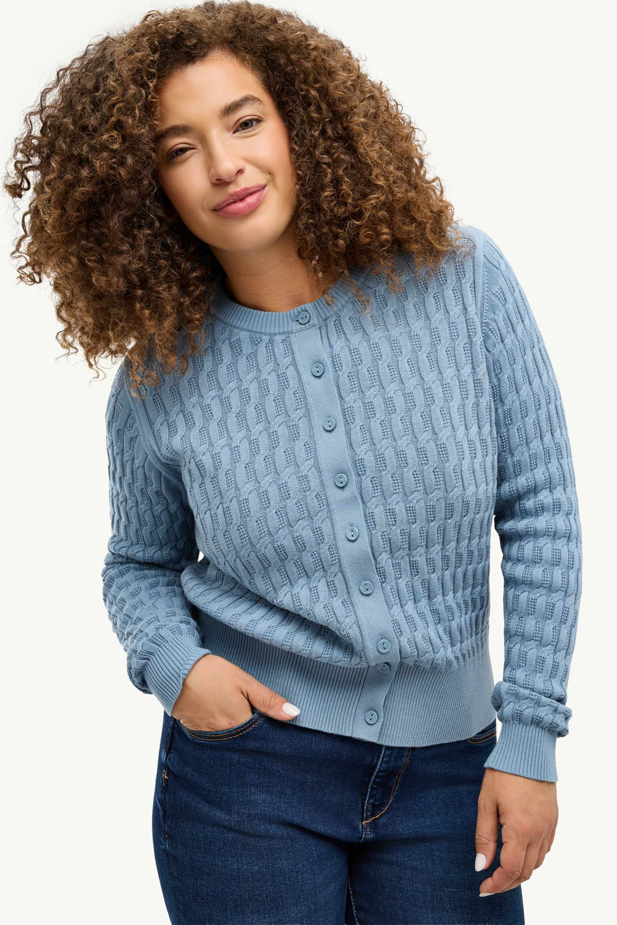 Cardigan - cable knit pattern blue