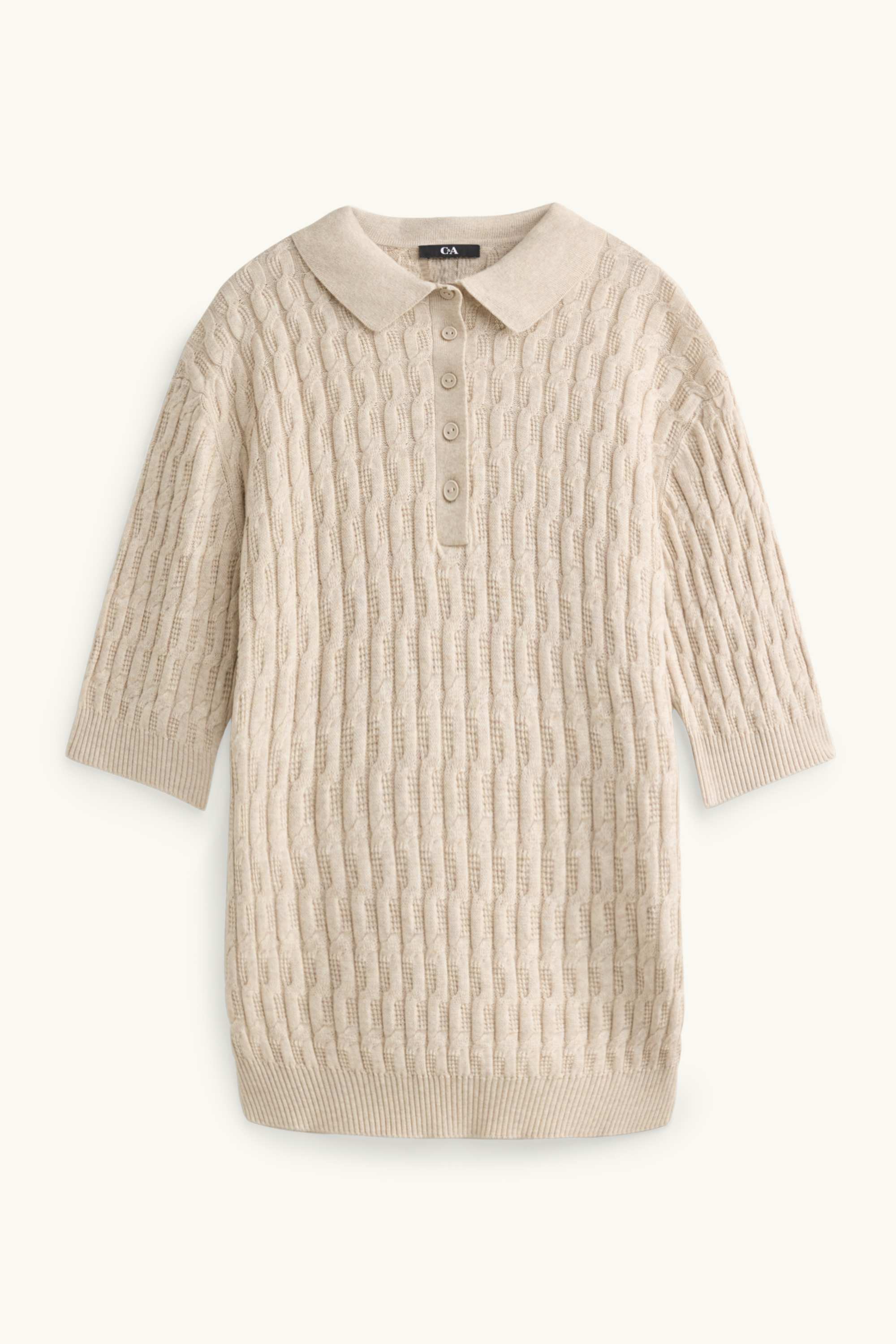 Knitted jumper - short sleeve - textured beige