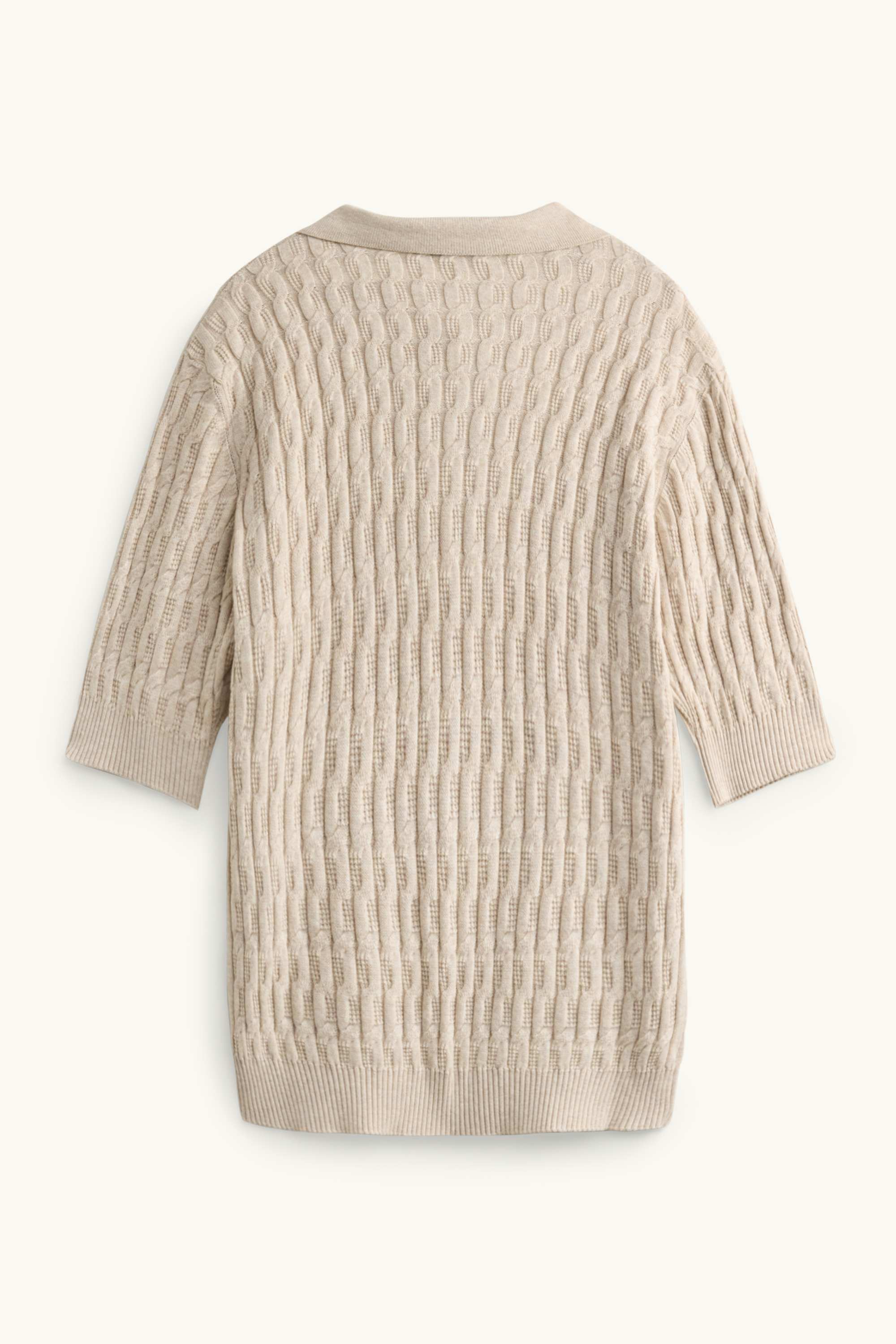 Knitted jumper - short sleeve - textured beige