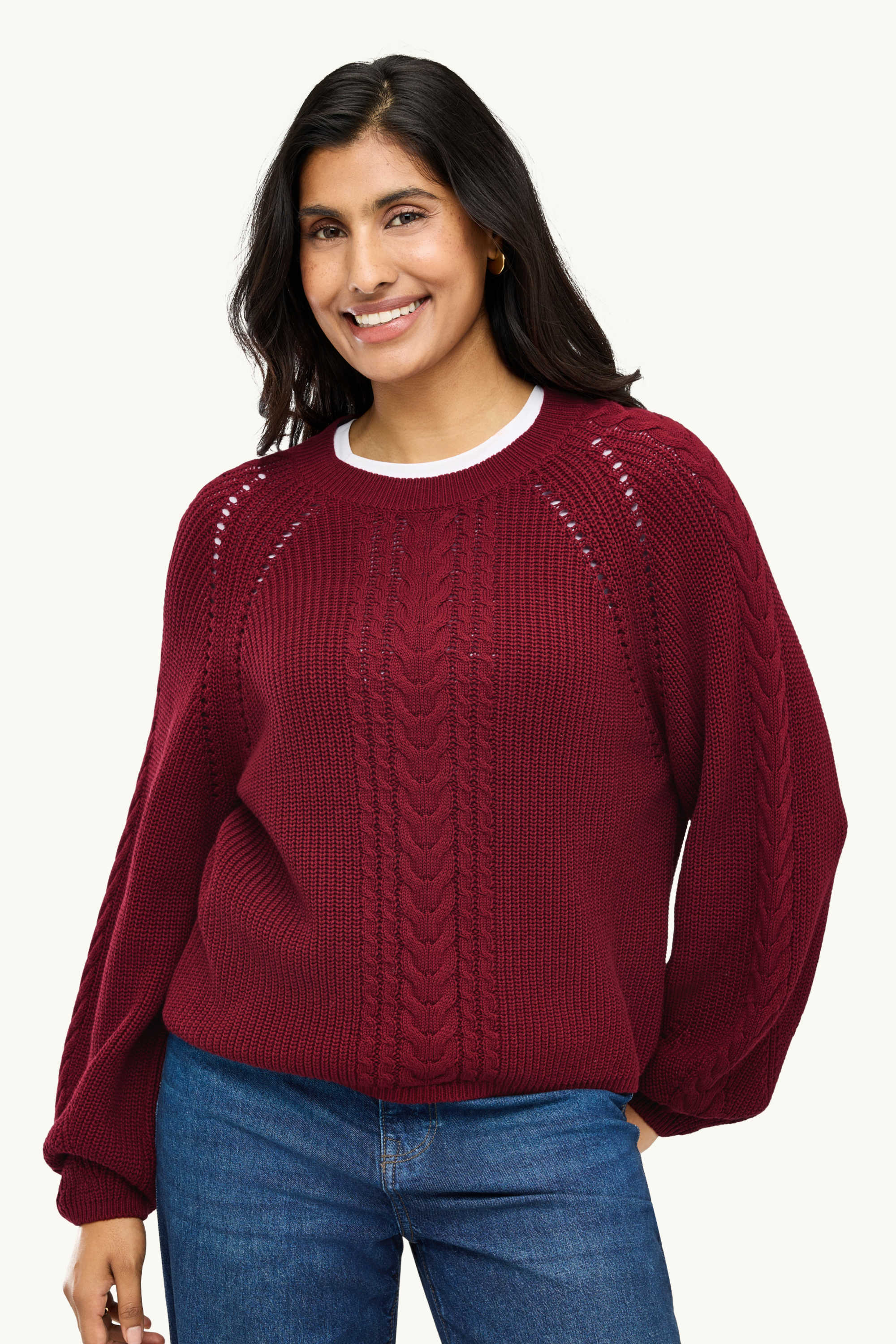 Jumper - cable knit pattern - ribbed red