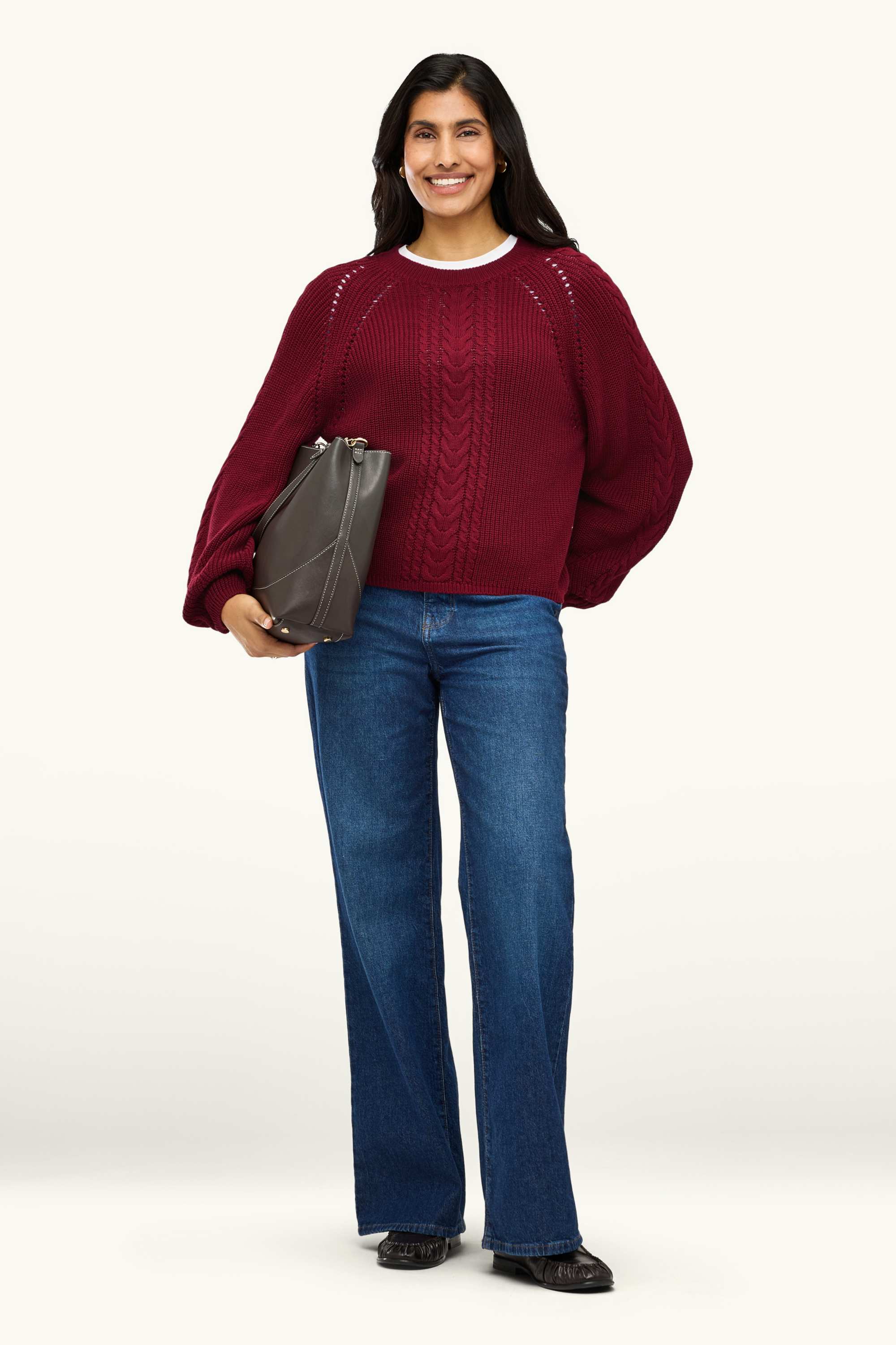 Jumper - cable knit pattern - ribbed red