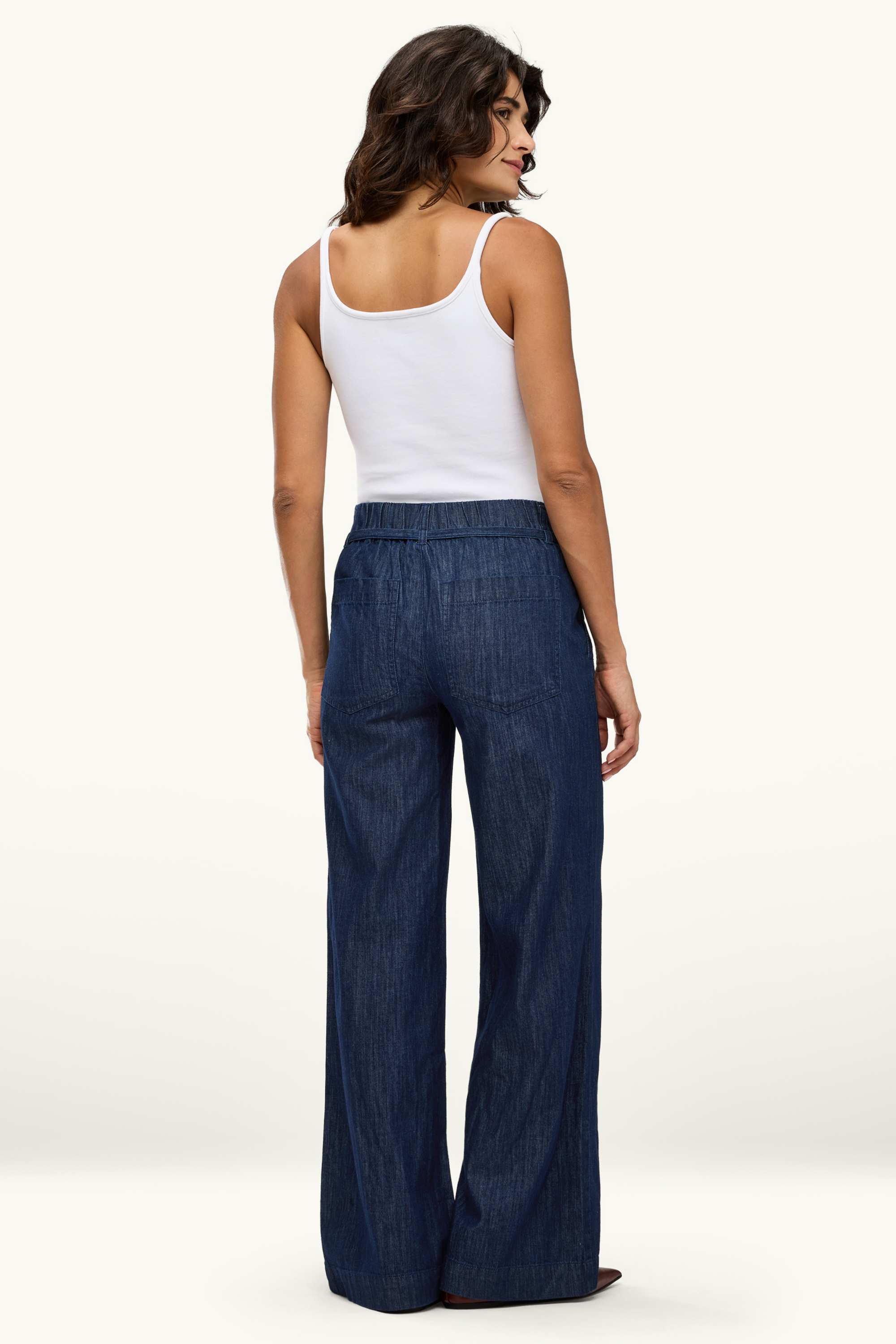 Wide leg jeans - mid-rise waist denim-dark blue