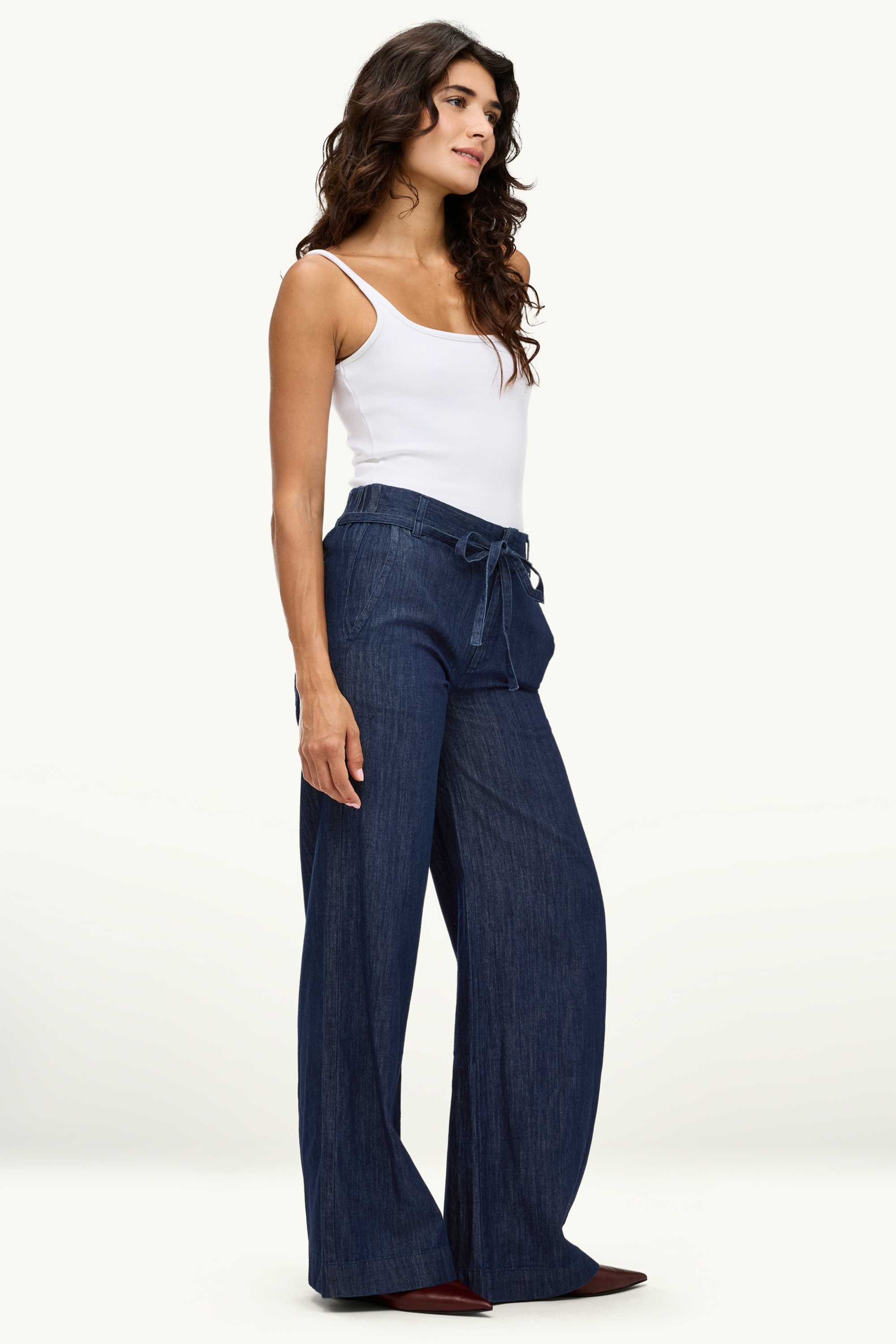 Wide leg jeans - mid-rise waist denim-dark blue