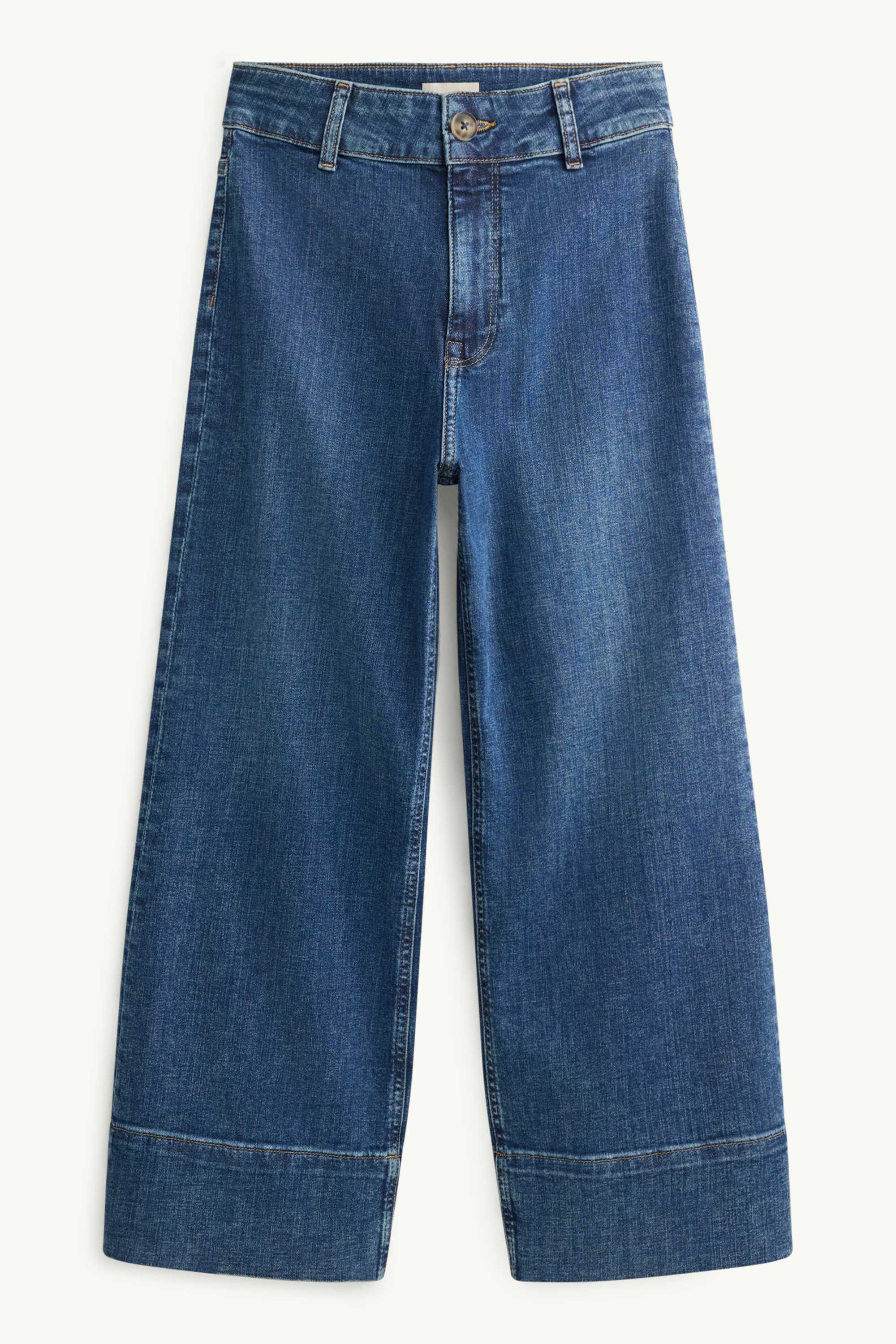 Cropped wide leg jeans - high waist blue denim (3)
