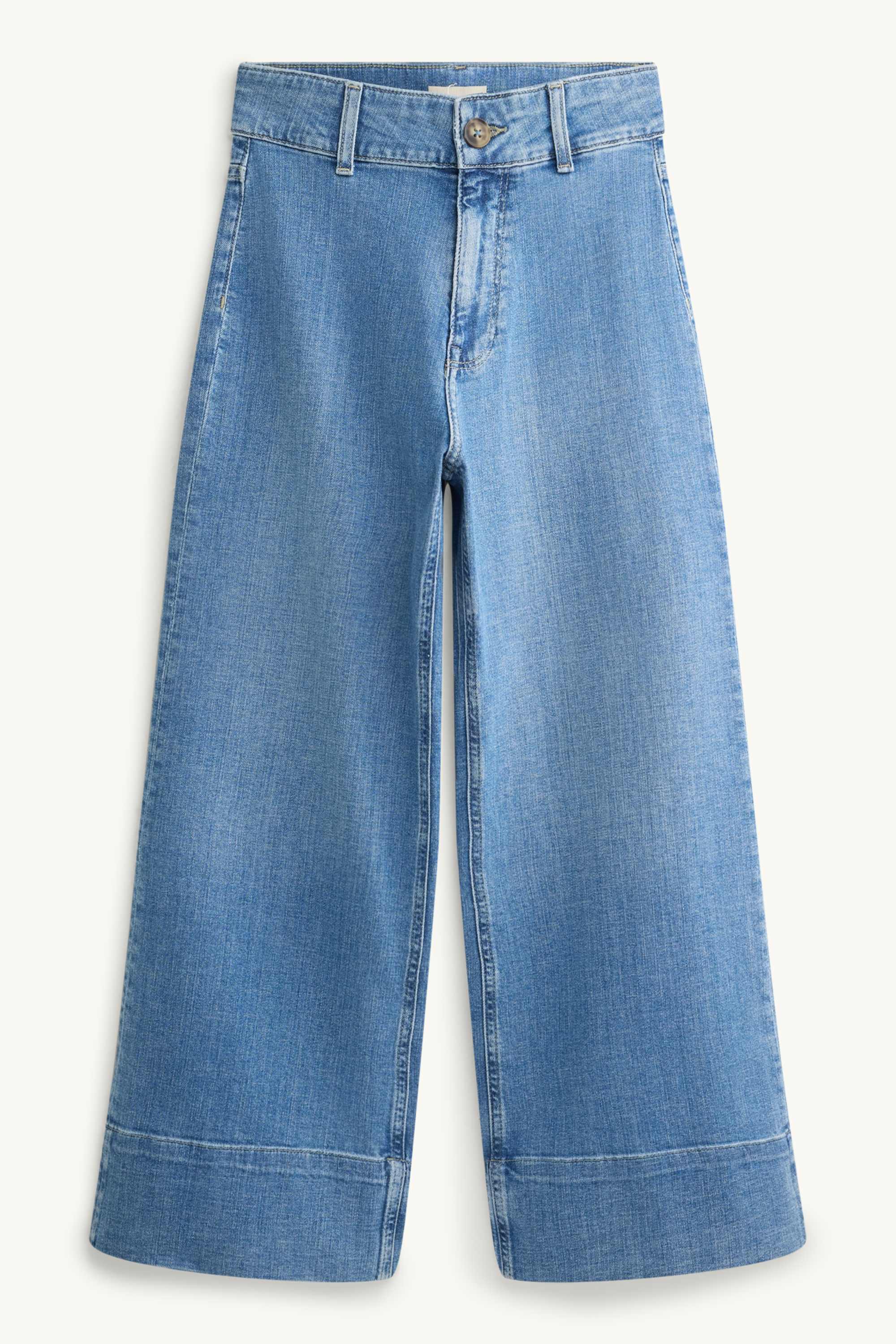 Cropped wide leg jeans - high waist blue denim (4)