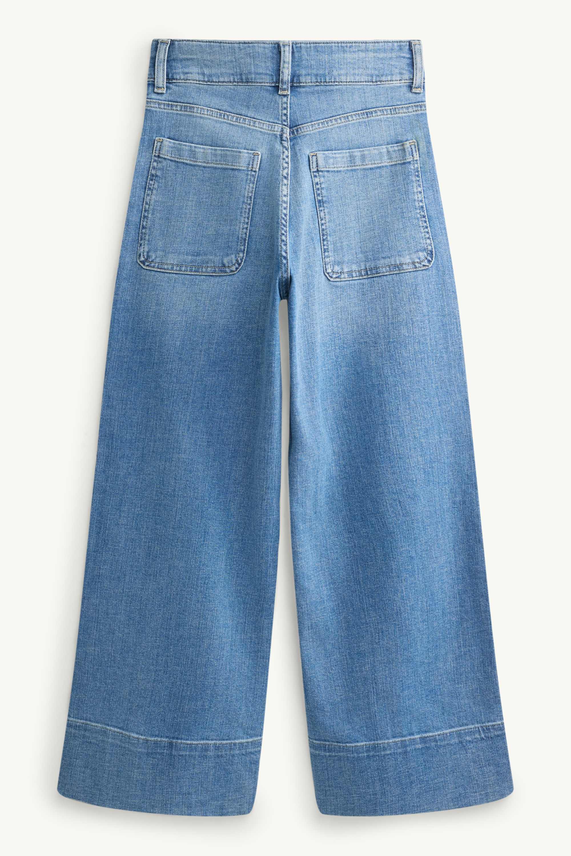 Cropped wide leg jeans - high waist blue denim (4)