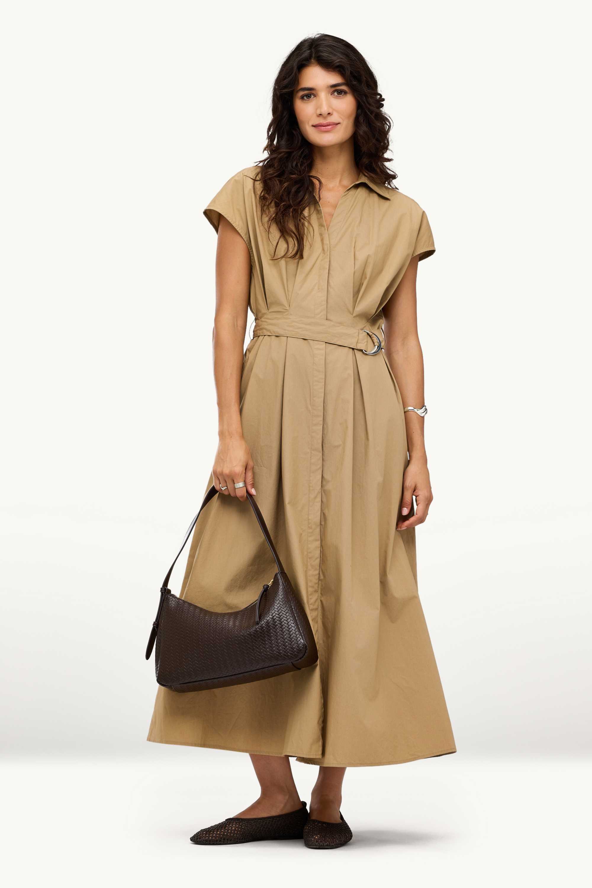 Dress with belt - straight fit beige