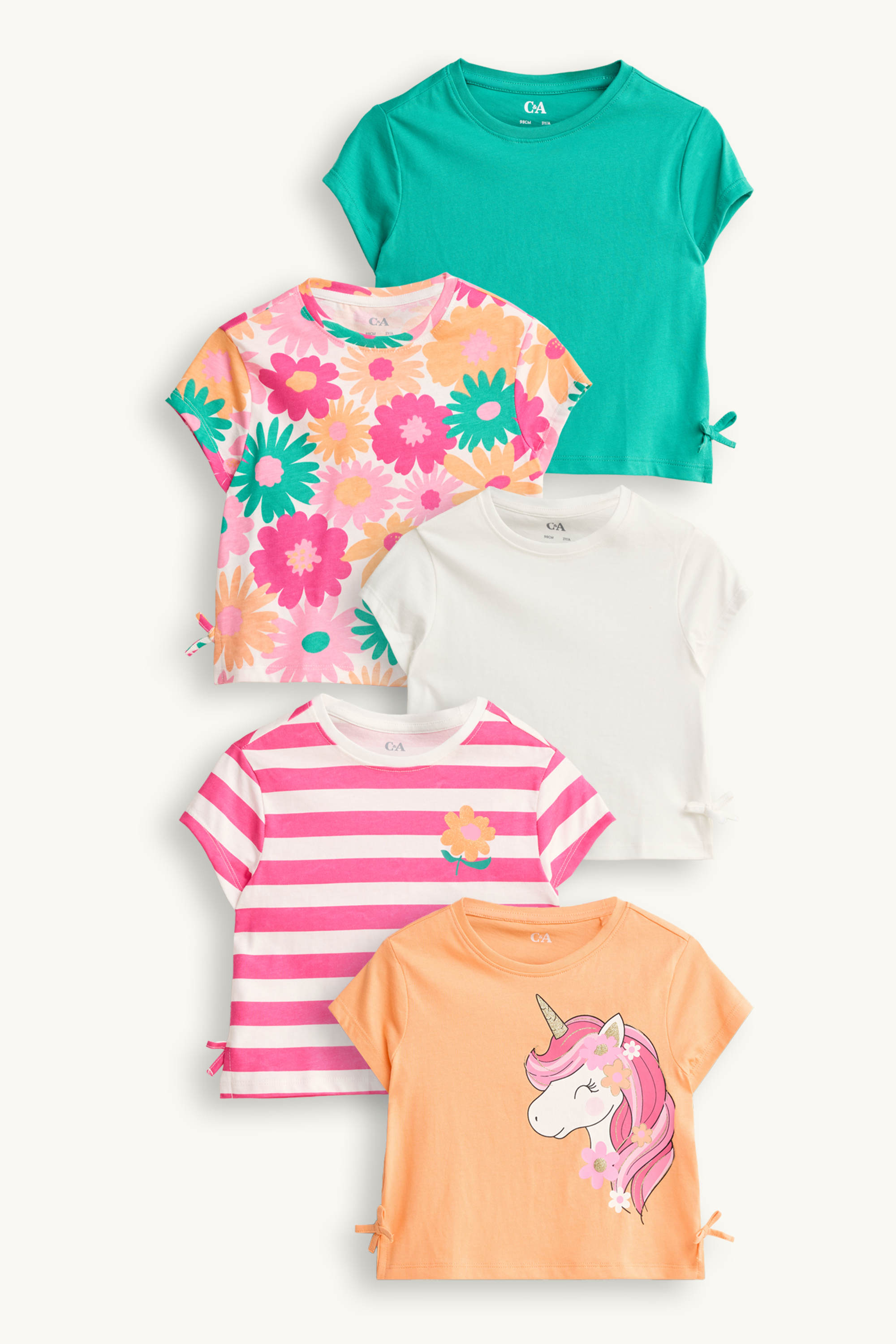 Multipack of 5 - unicorn and flowers - short sleeve T-shirt green
