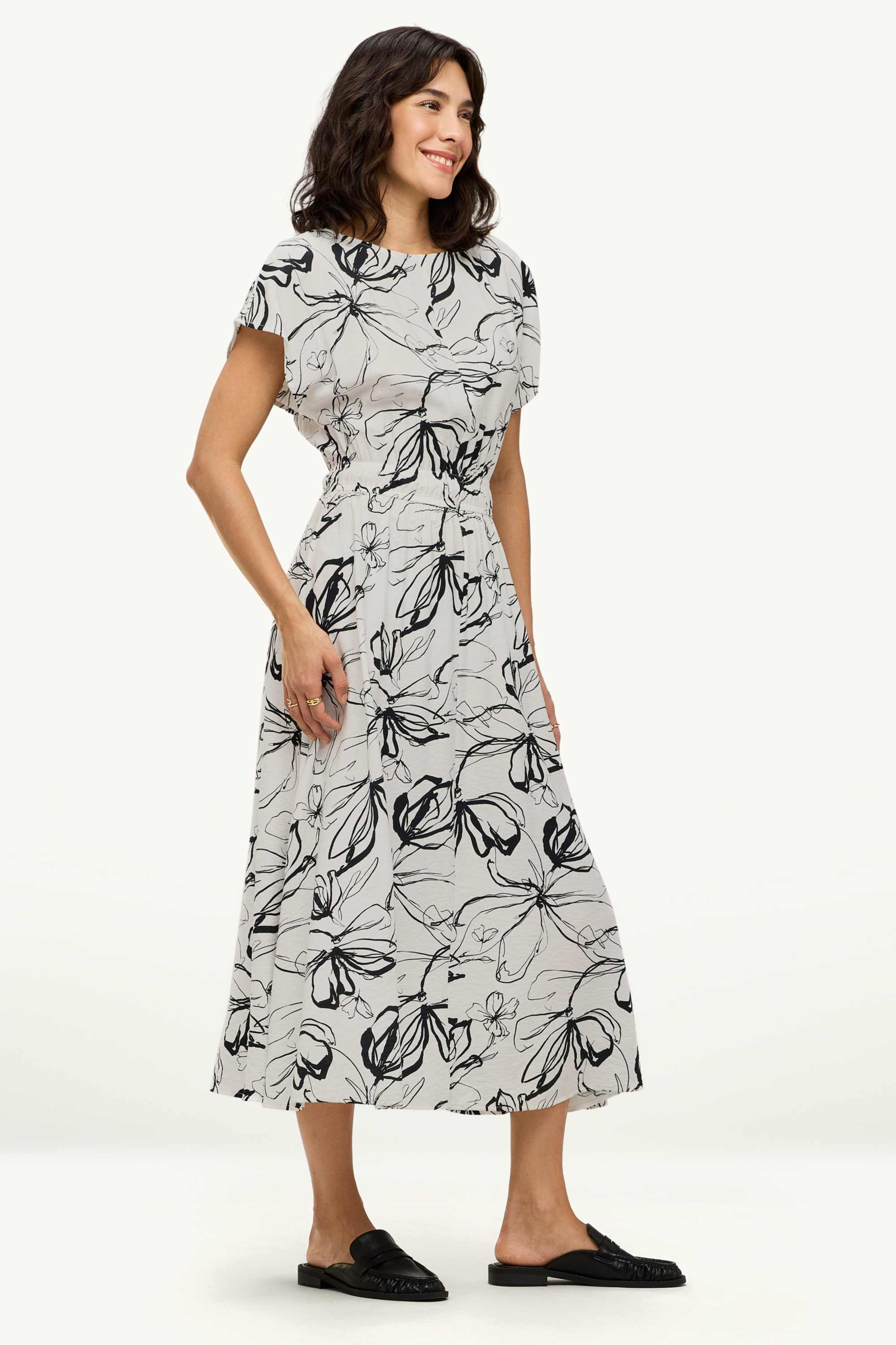 Fit & flare dress - floral white / black