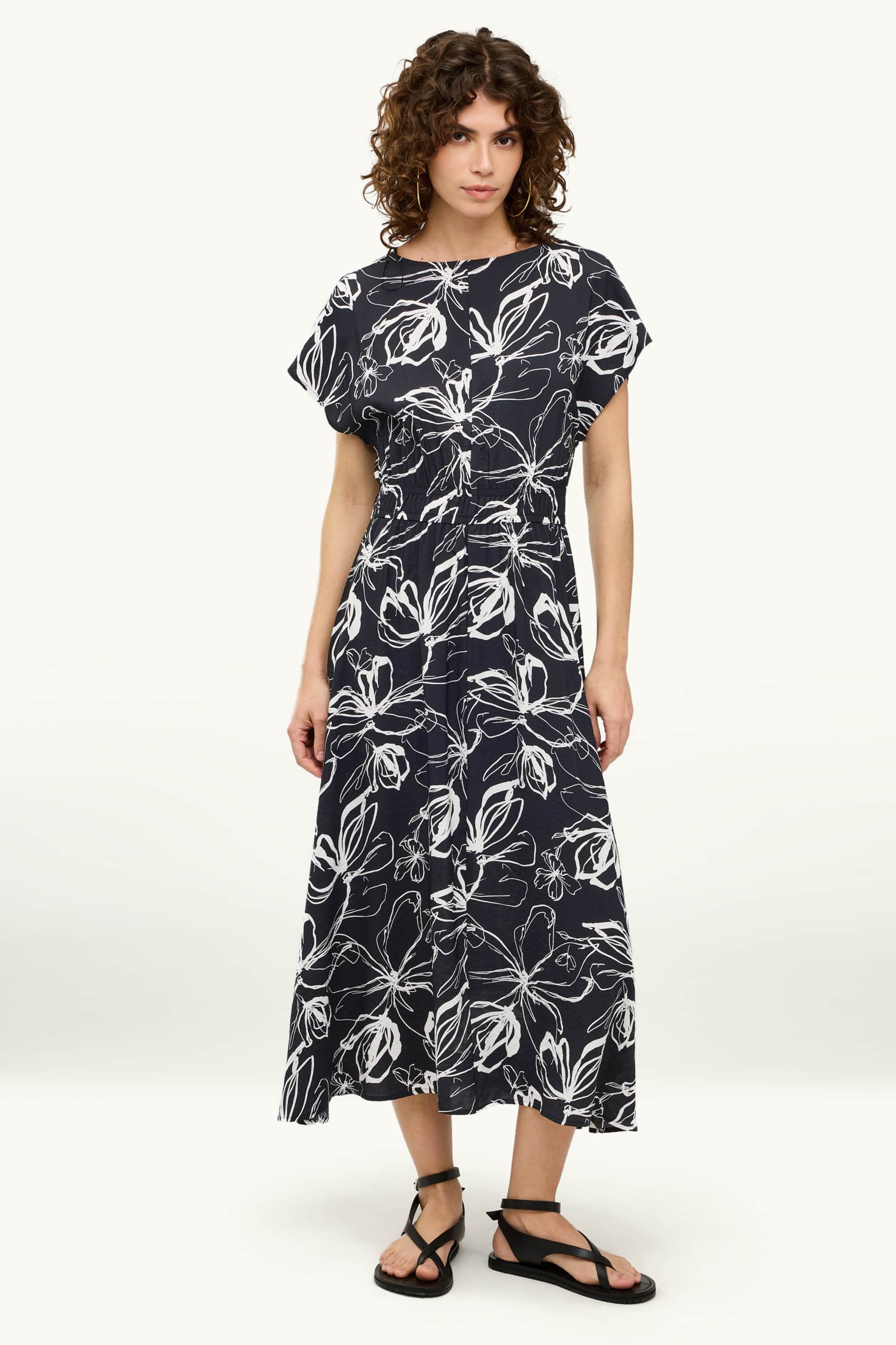 Fit & flare dress - floral - textured black