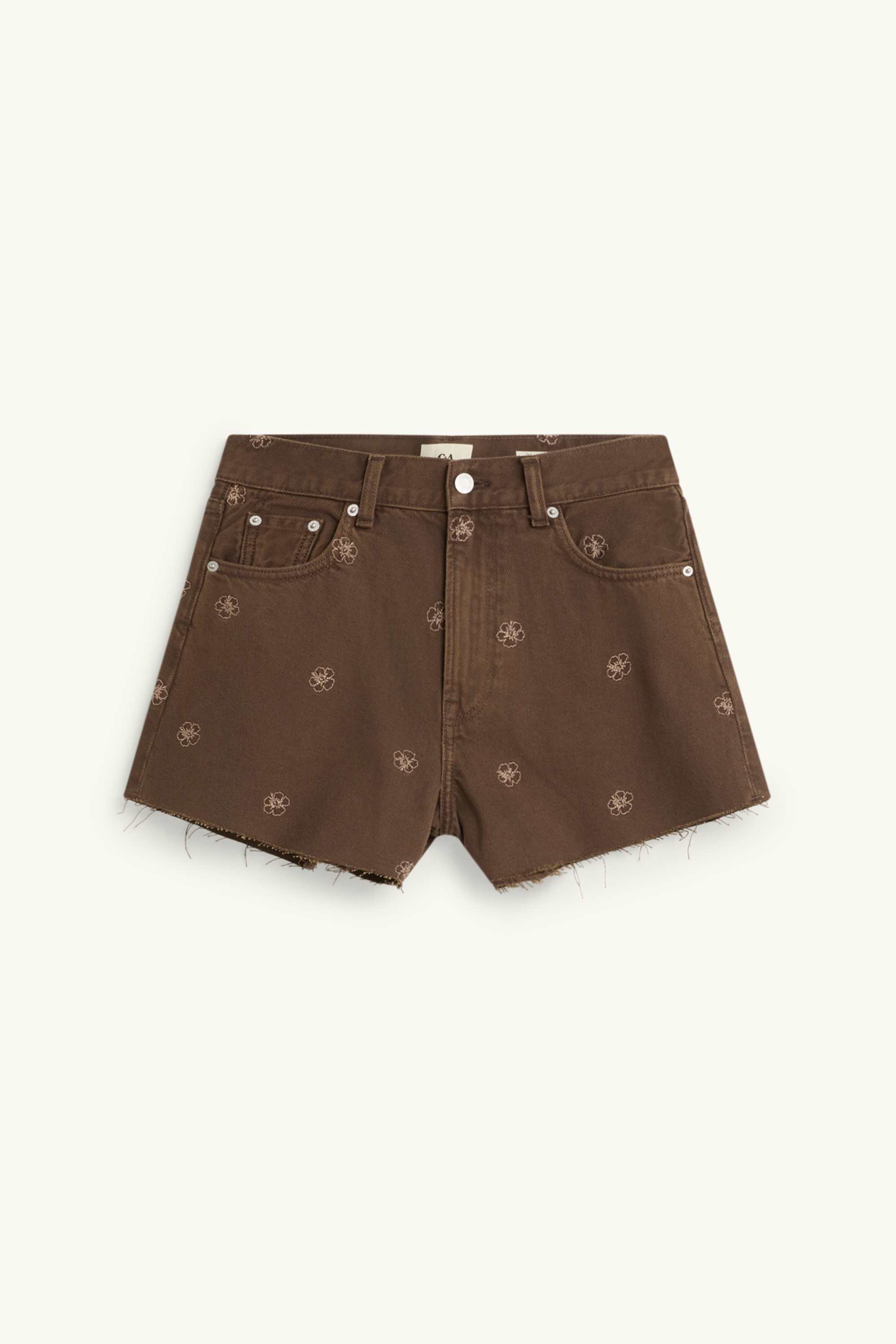 Mom shorts - high waist denim-brown