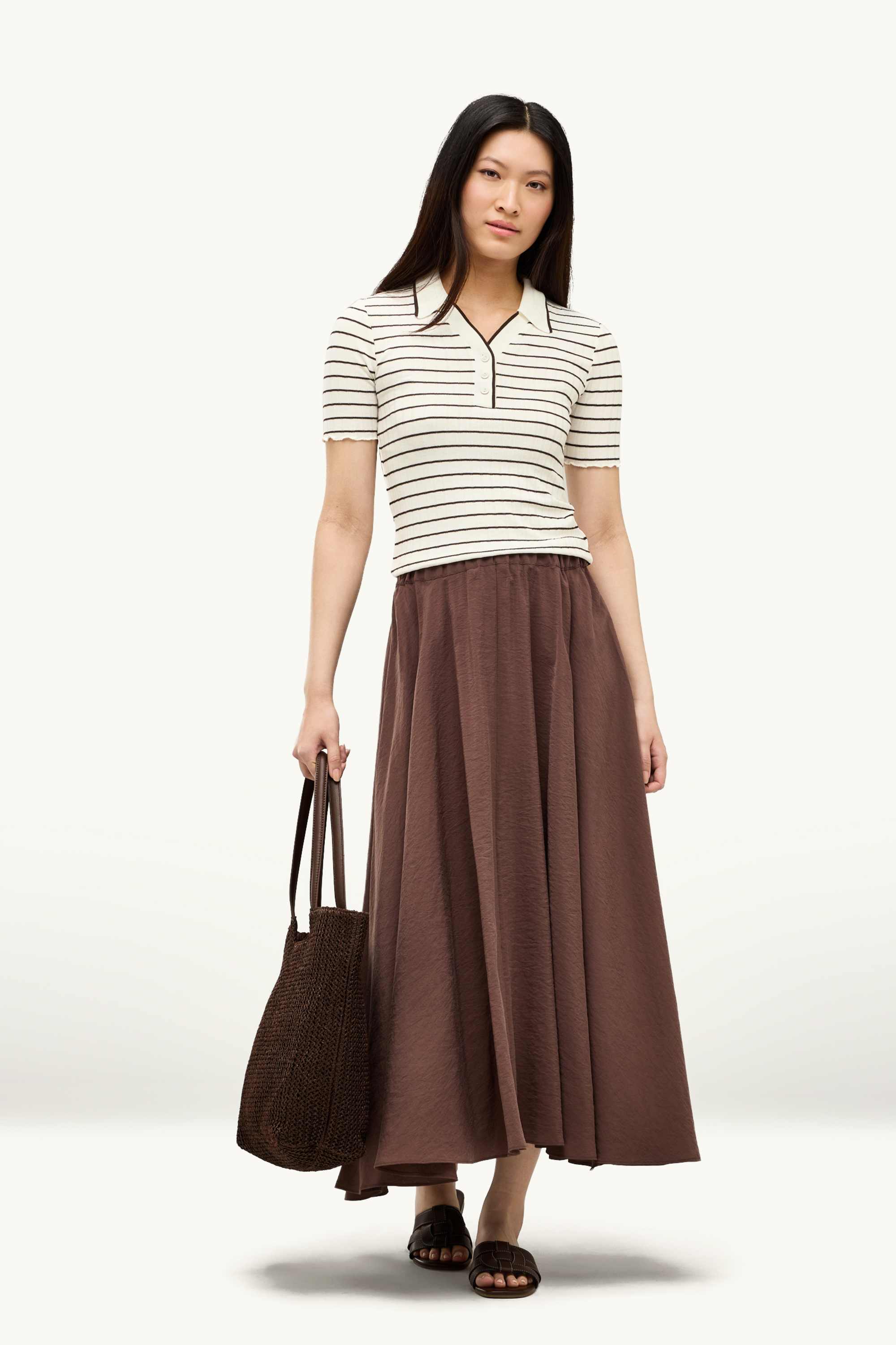Polo shirt - regular fit - ribbed - striped brown / cremewhite
