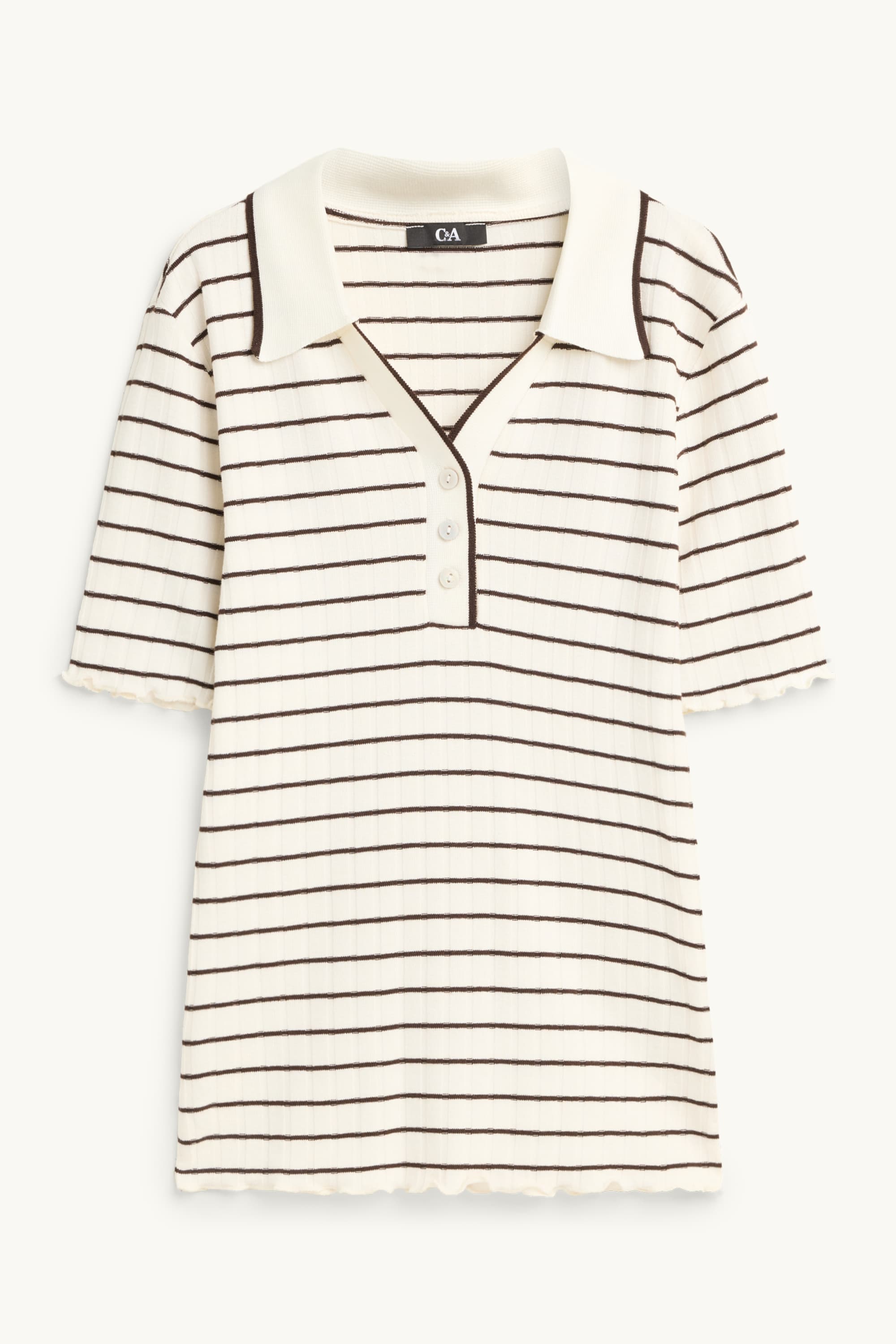 Polo shirt - regular fit - ribbed - striped brown / cremewhite