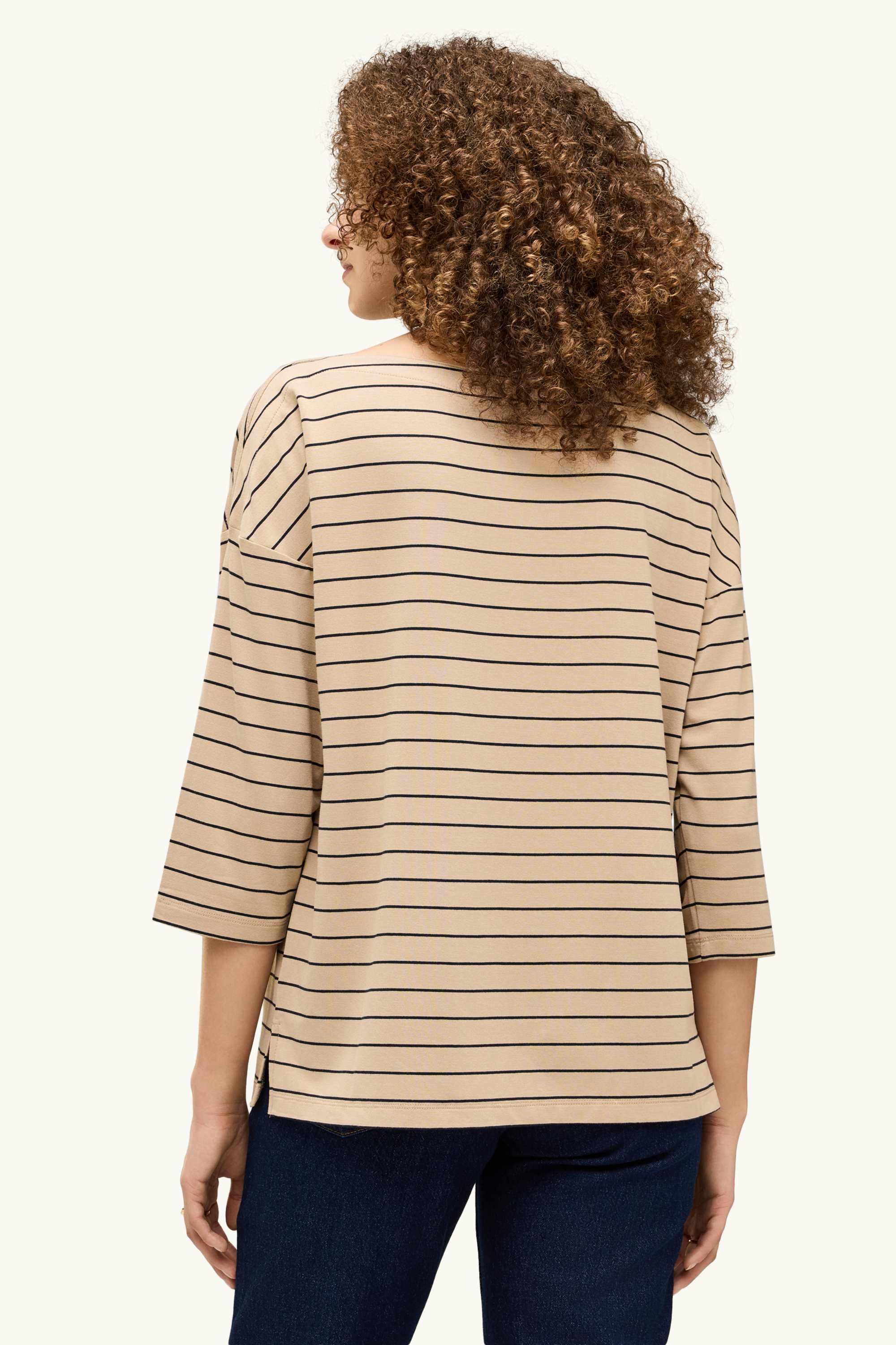 Long sleeve top - regular fit - striped beige