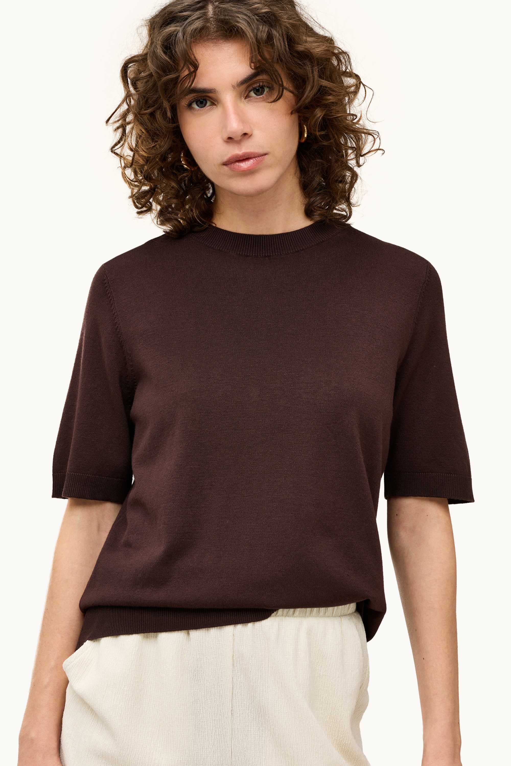 Knitted jumper - short sleeve dark brown