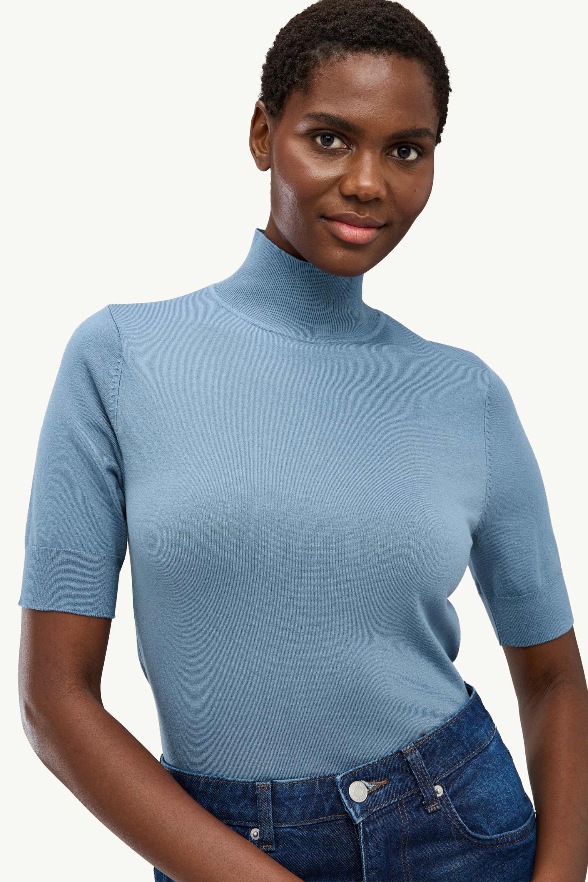 Knitted jumper - short sleeve blue
