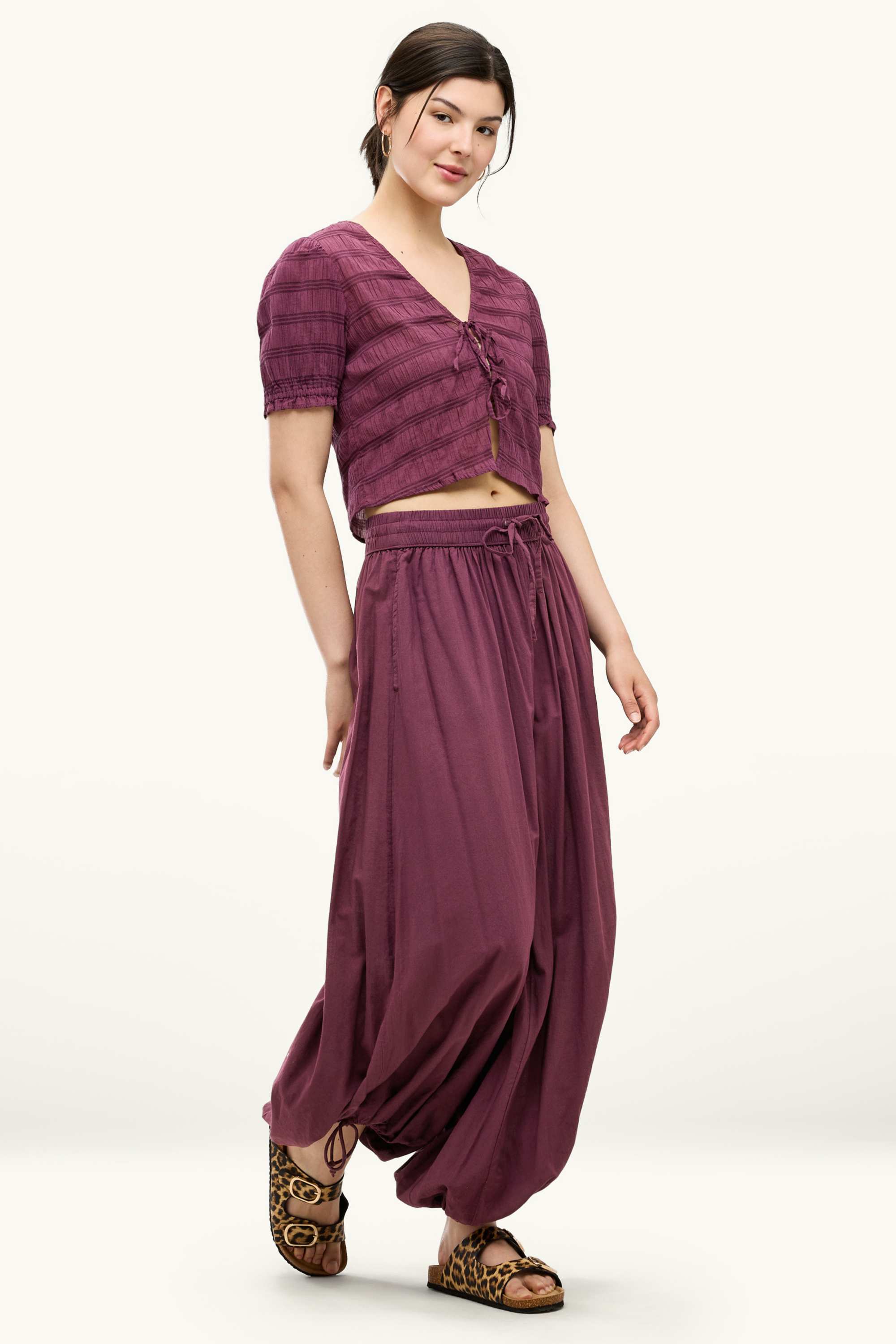 Cropped blouse - smocked purple